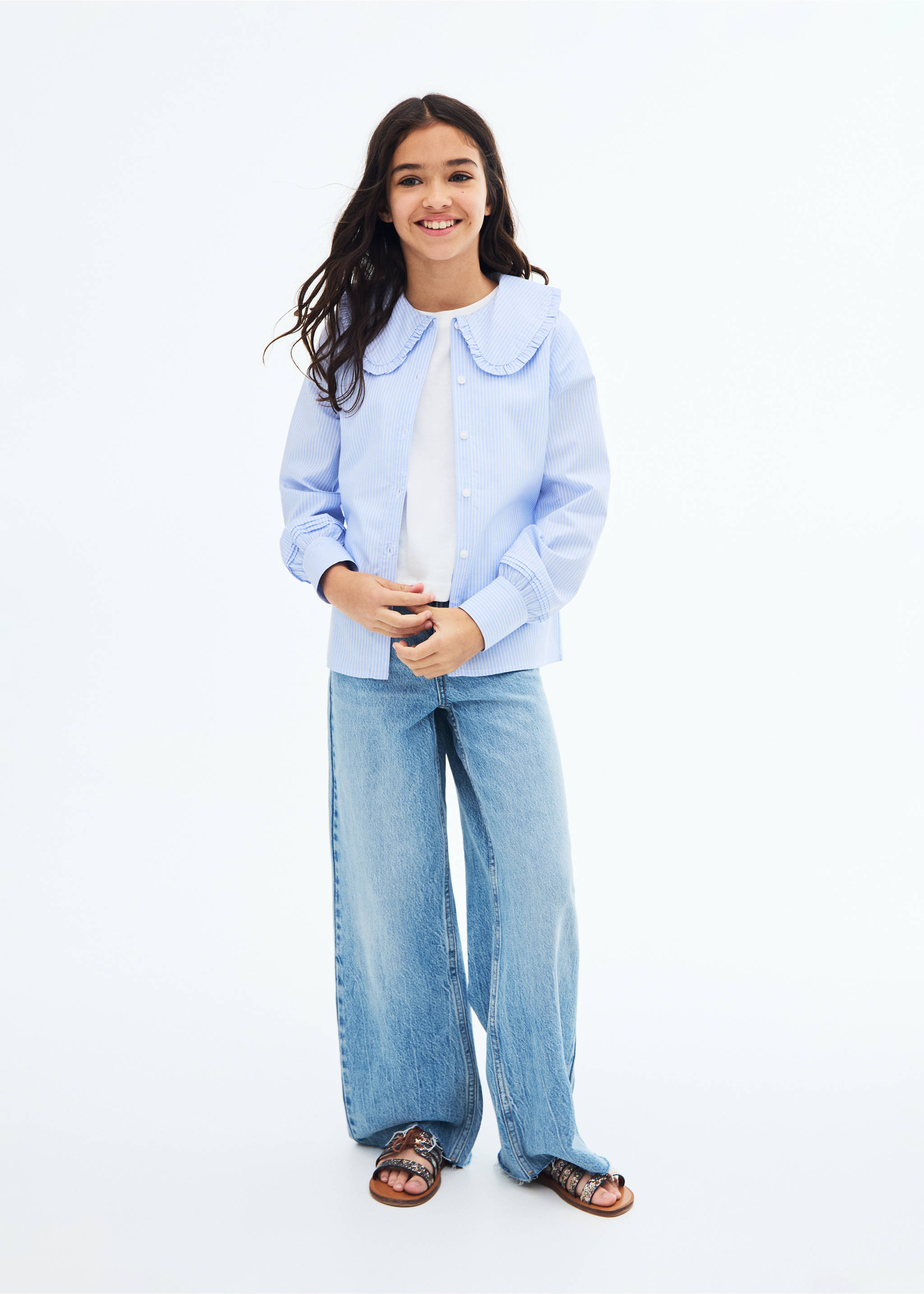 Double baby-collar shirt - General plane, Blue. Ref: 17021517-00.