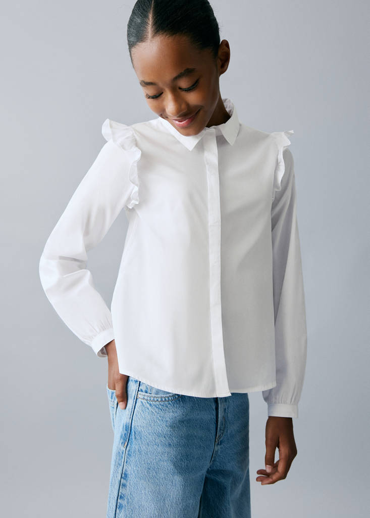 Shirt with ruffle detail — White