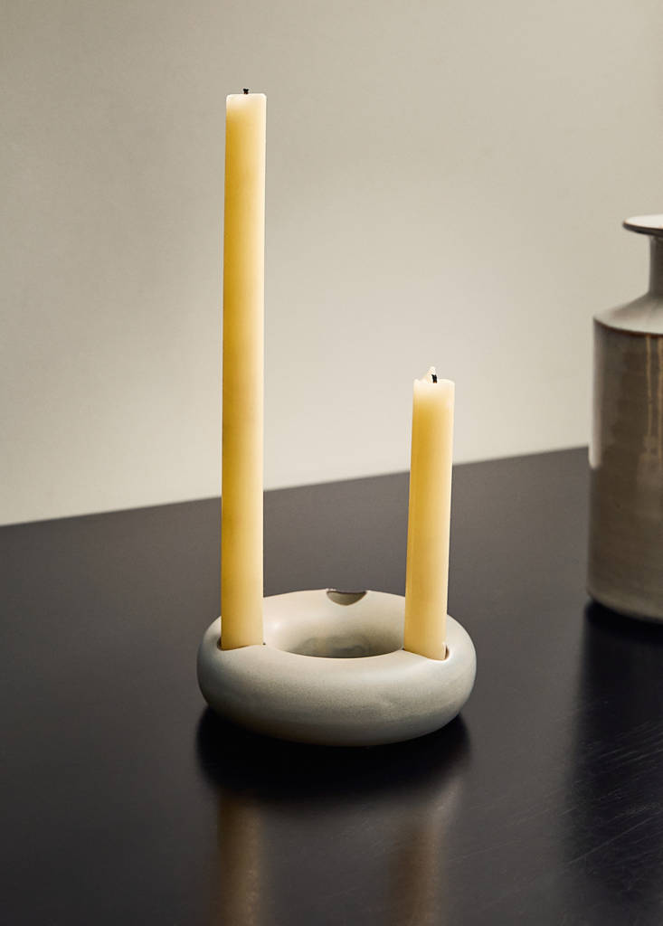 MANGO HOME - Bougeoir rond en grès blanc - Taille unique