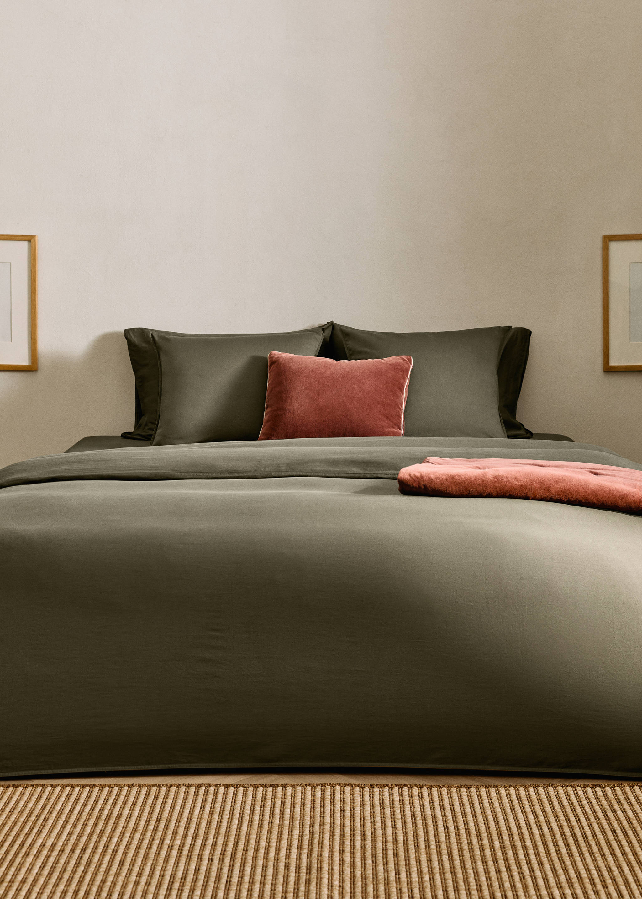 Dekbedovertrek van gewassen satijnkatoen met dubbel stiksel bed 150/160 cm - Overzichtstekening