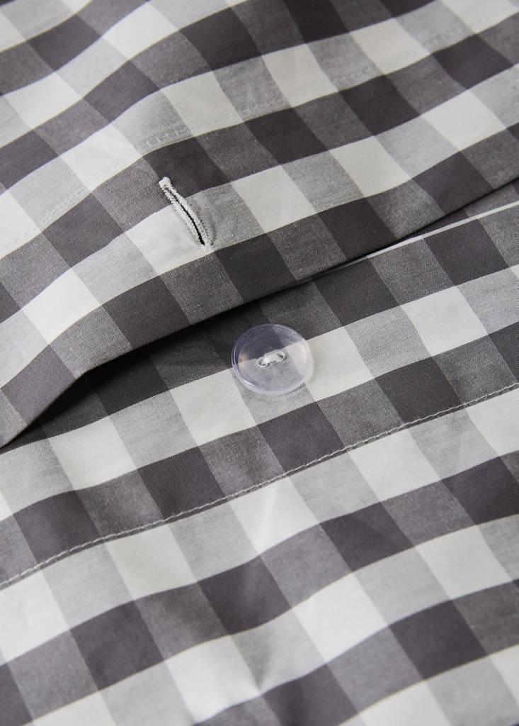 Percale cotton gingham check duvet cover for 135/140 cm bed — Grey