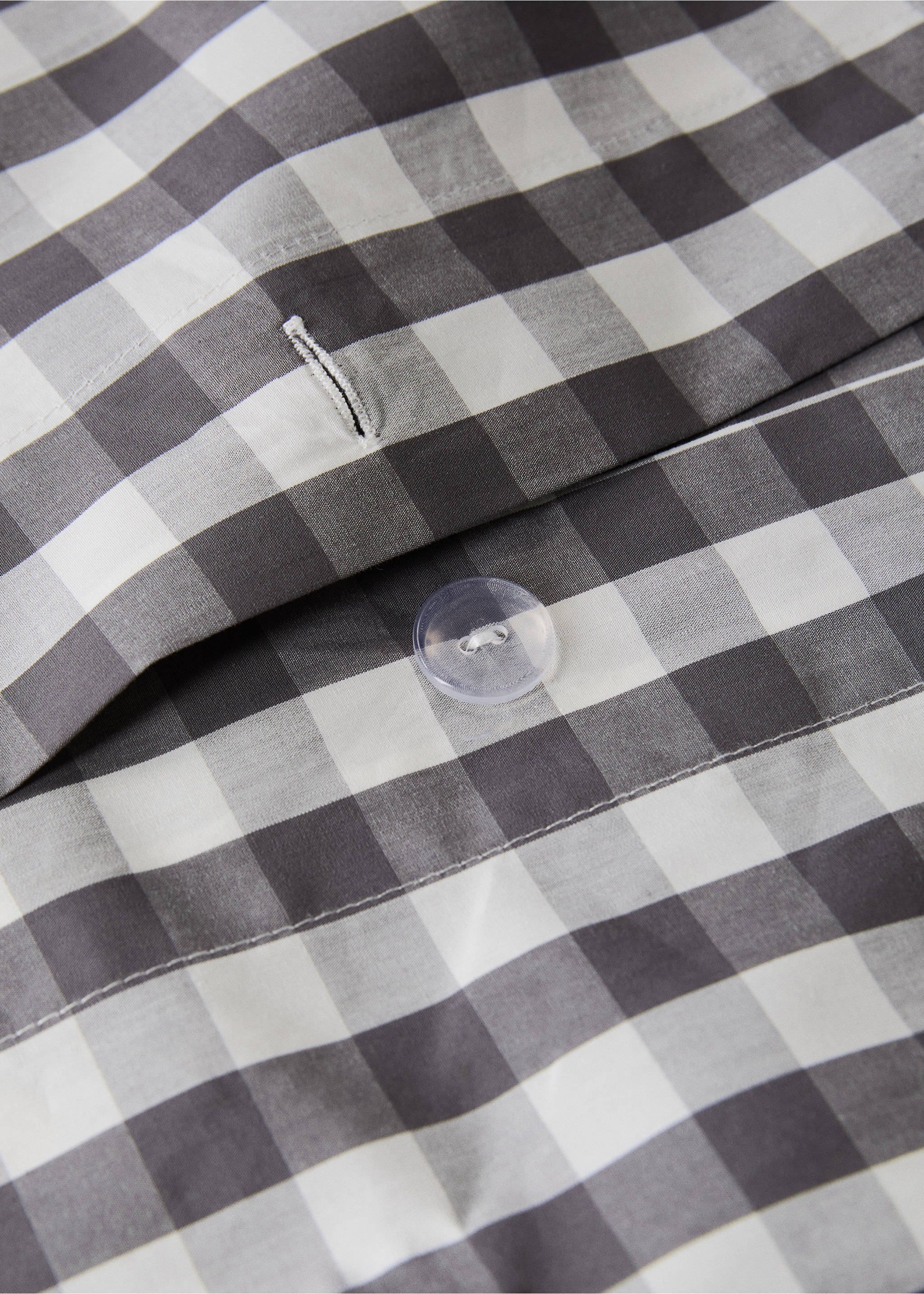 Percale cotton gingham check duvet cover for 135/140 cm bed - Details of the article 1, Grey. Ref: 17021542-00.