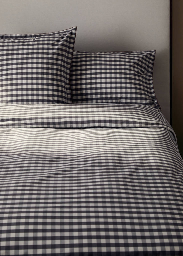 Percale cotton gingham check duvet cover for 150/160 cm bed — Grey