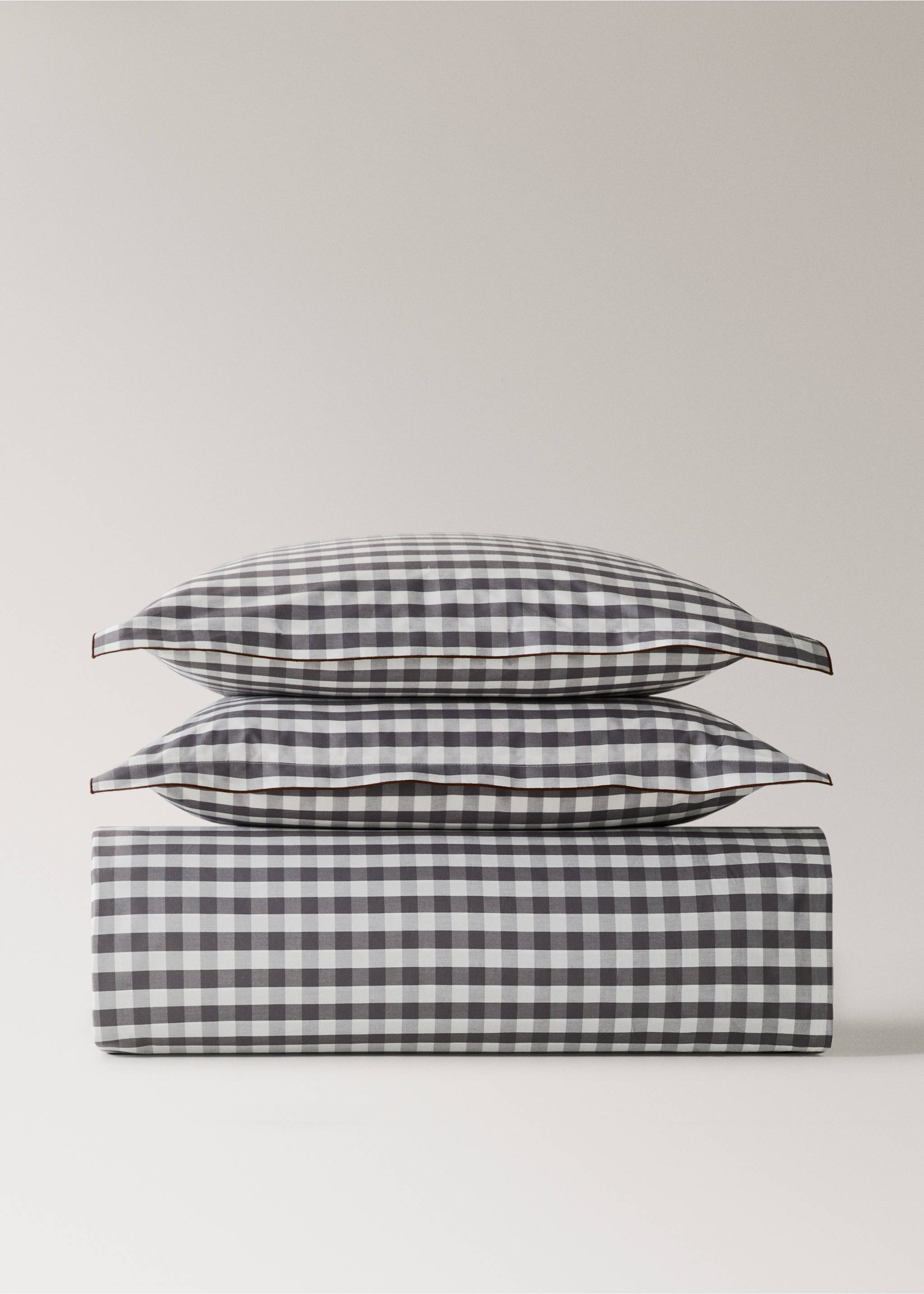 Percale cotton gingham check duvet cover for 150/160 cm bed - Article without model, Grey. Ref: 17021543-00.