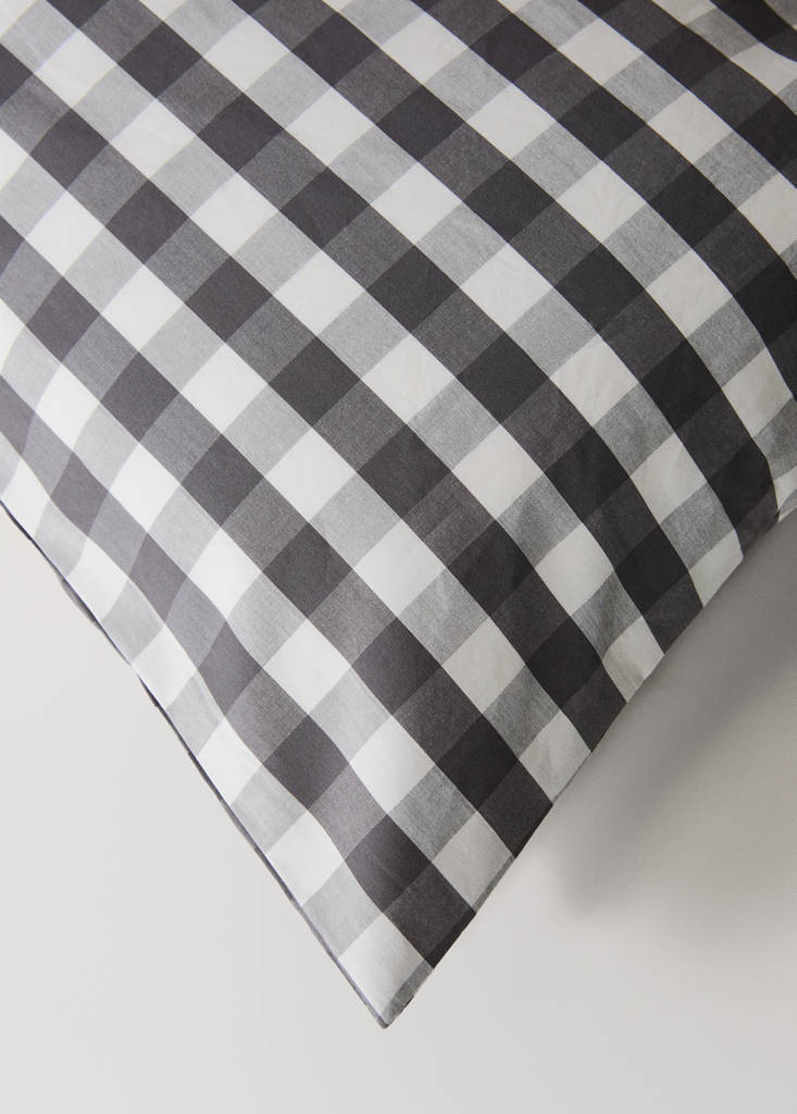 Percale cotton gingham check duvet cover for 150/160 cm bed — Grey