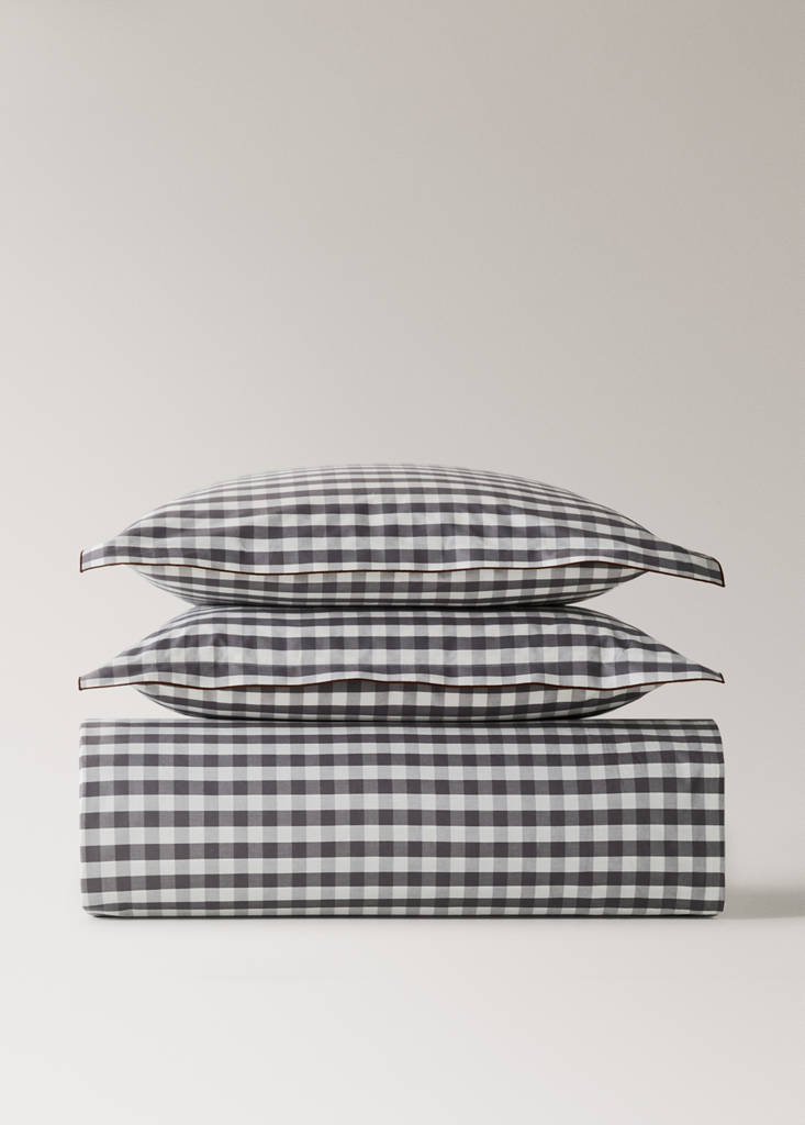 Percale cotton gingham check duvet cover for 150/160 cm bed — Grey