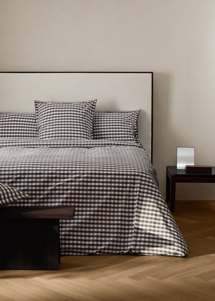 Percale cotton gingham check duvet cover for 180/200 cm bed — Grey