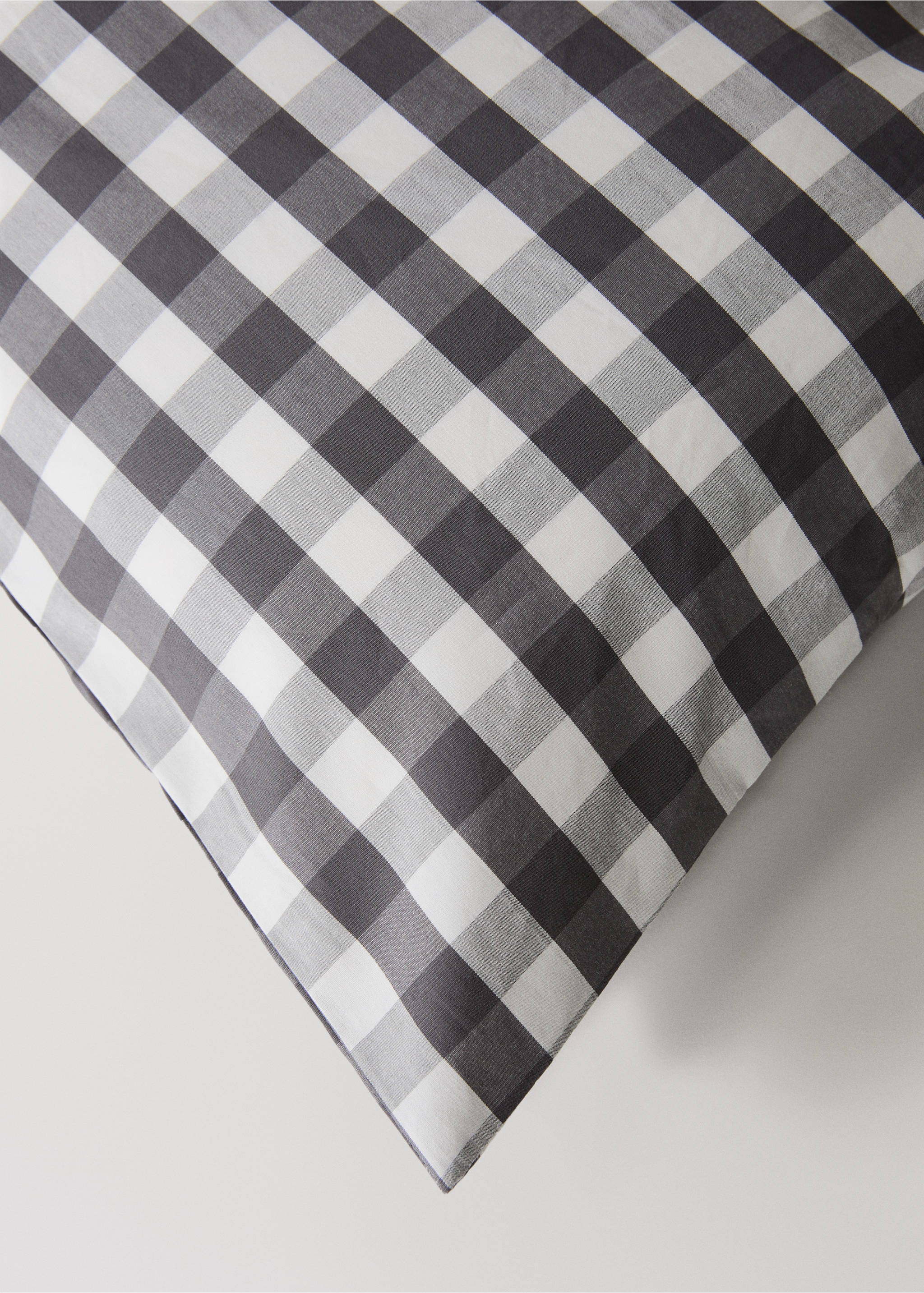 Percale cotton gingham check duvet cover for 180/200 cm bed - Details of the article 3, Grey. Ref: 17021544-00.