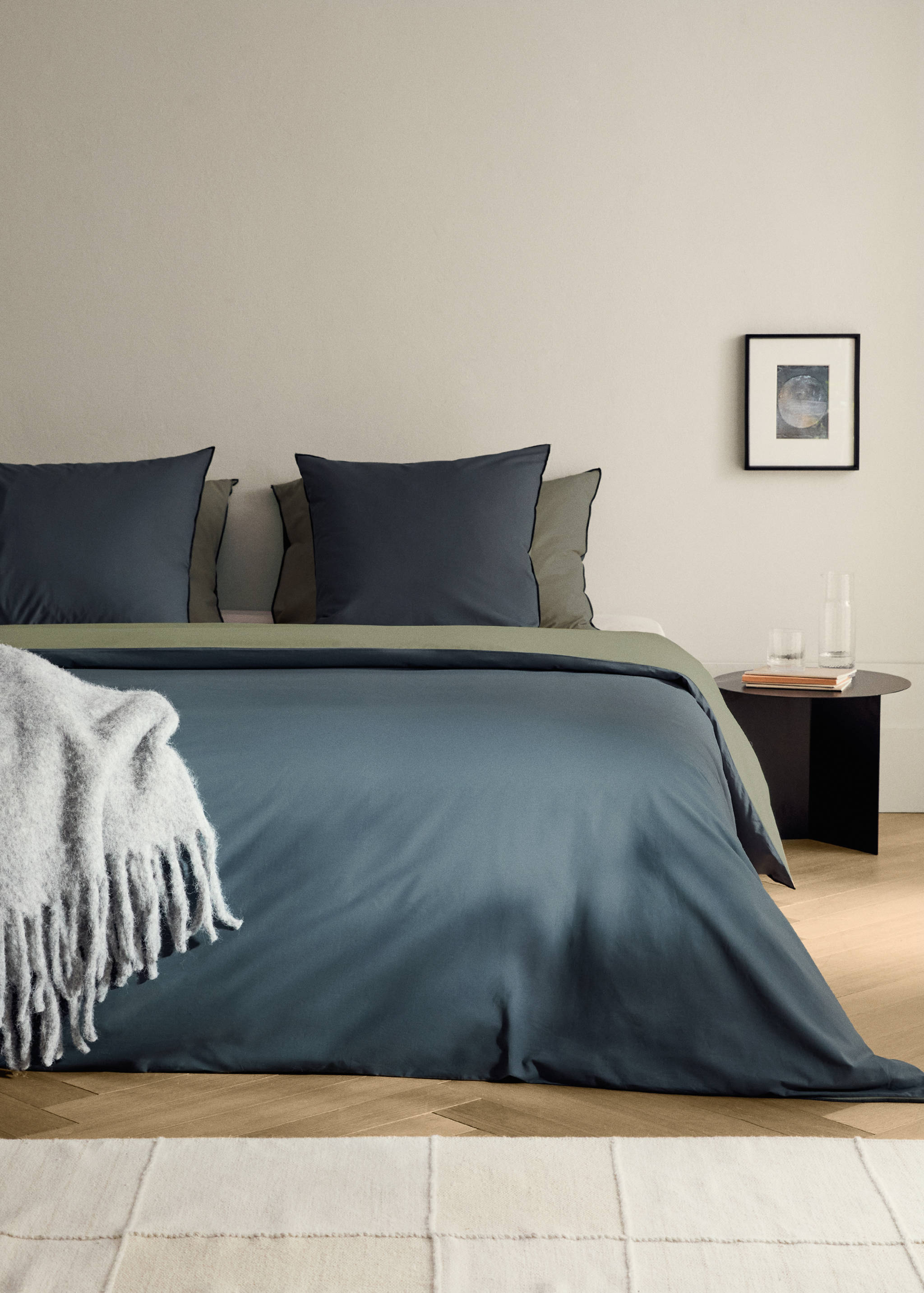 Bettbezug aus Baumwoll-Perkal mit 200er Fadendichte, Overlock-Kontrast-Naht, 135/140 cm Bett - Allgemeine Ansicht