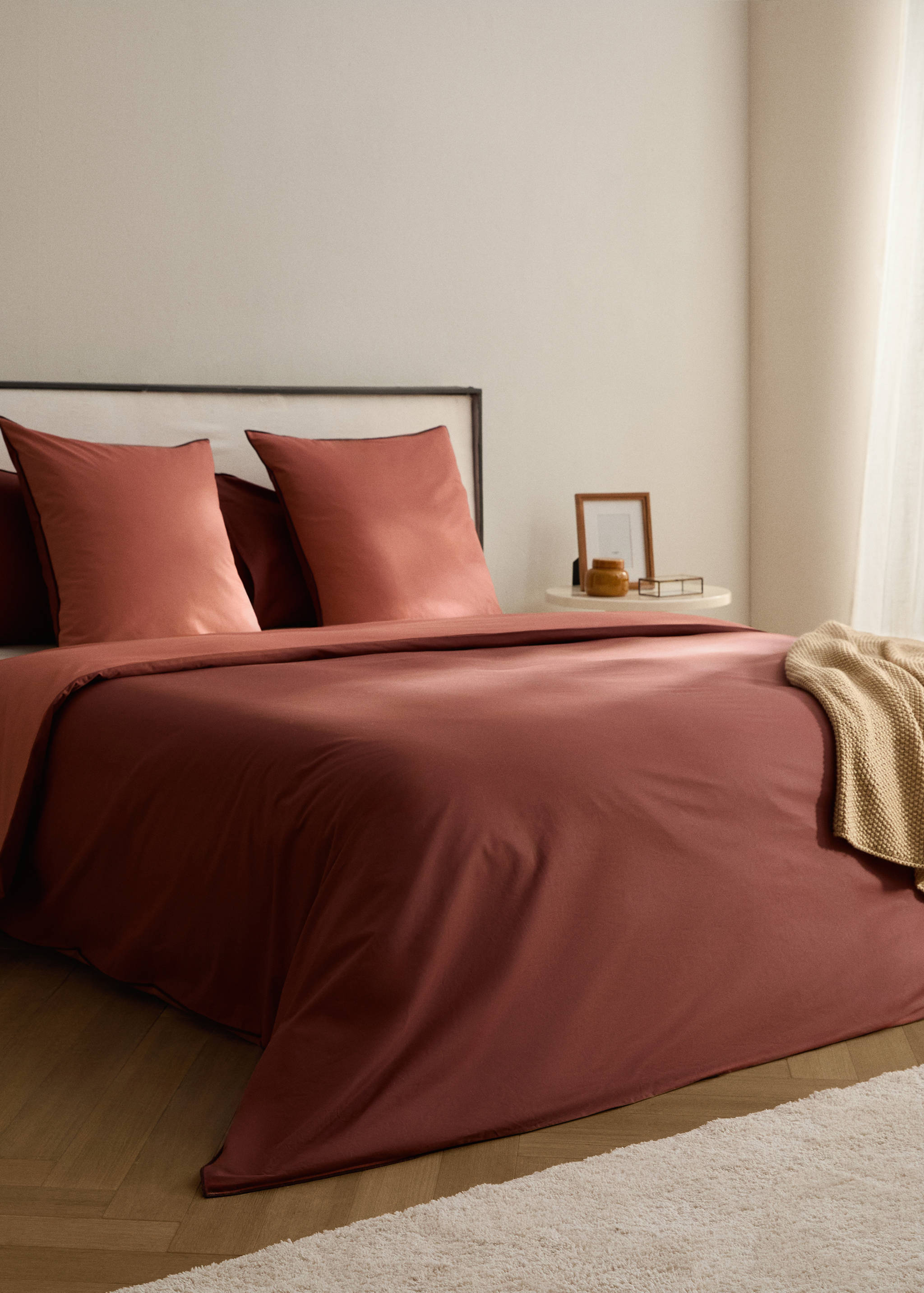 Funda nórdica algodón percal 200 hilos overlock contraste cama 150/160 cm - Plano general
