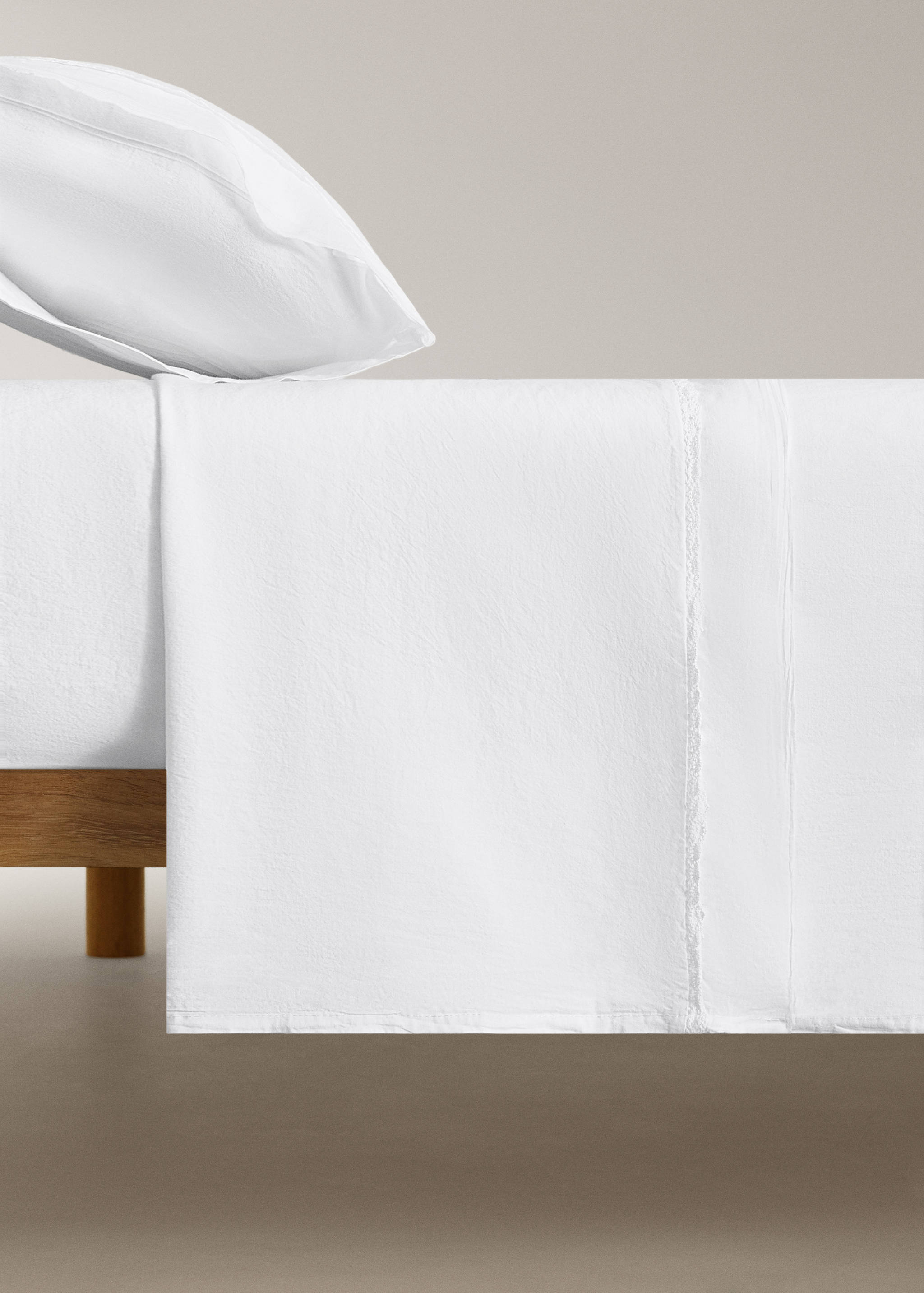 Drap plat enfant coton lavé dentelle volant lit 90 cm - Article sans modèle
