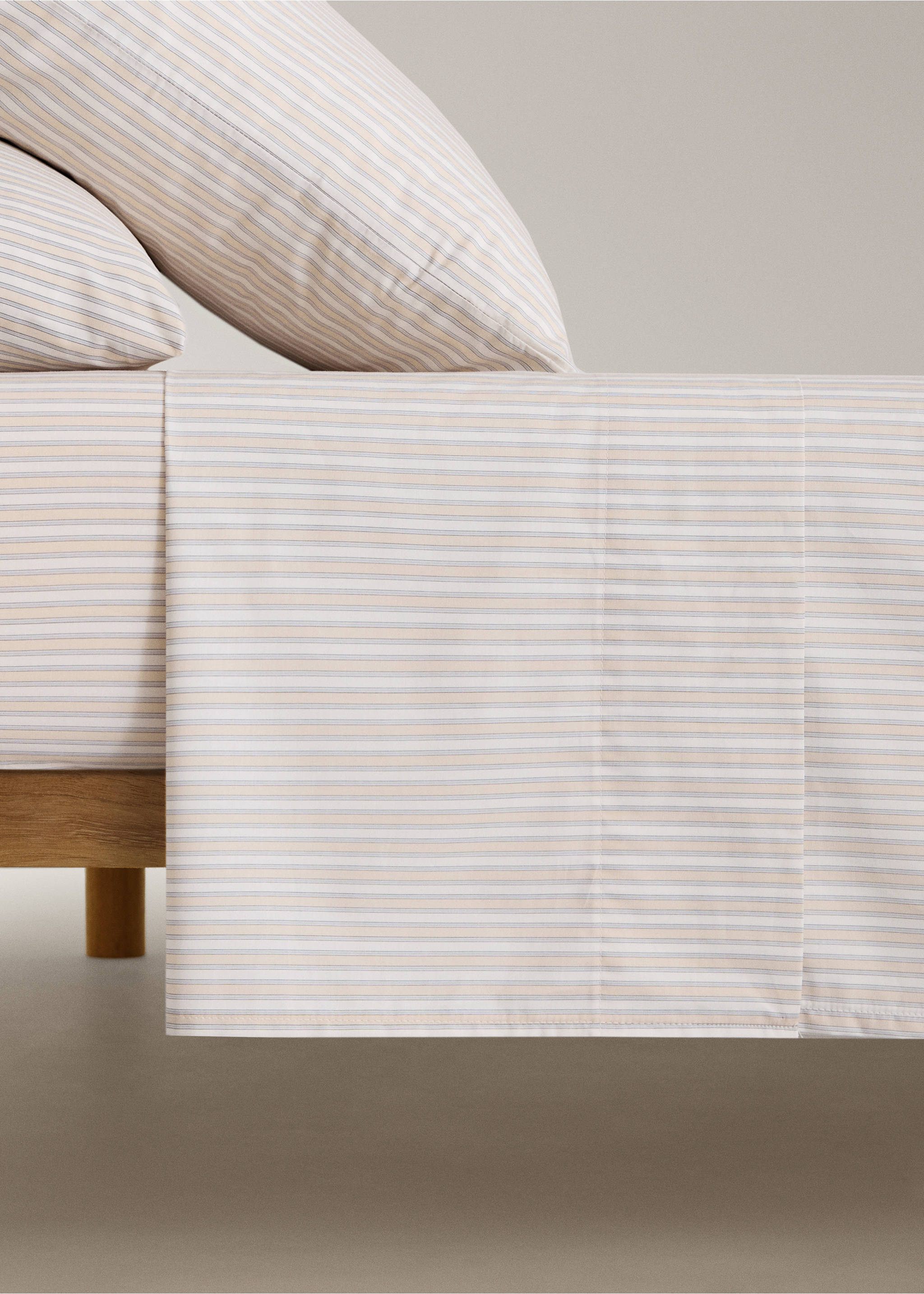 Children's percale cotton top sheet with fine stripe print for 135/140 cm bed - Article without model, Vanilla. Ref: 17021593-00.