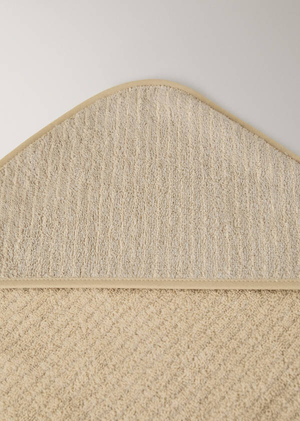 Children's cotton striped bath poncho — Ecru