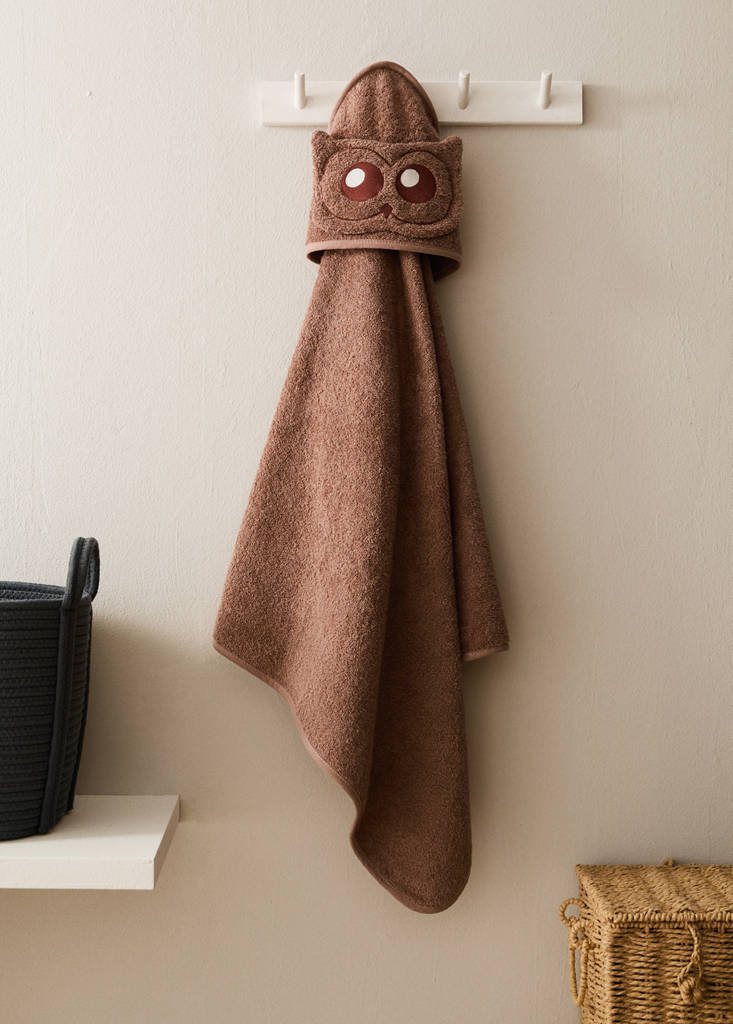 MANGO HOME - Cap de bain enfant coton bouclé hibou rose - 80x80cm