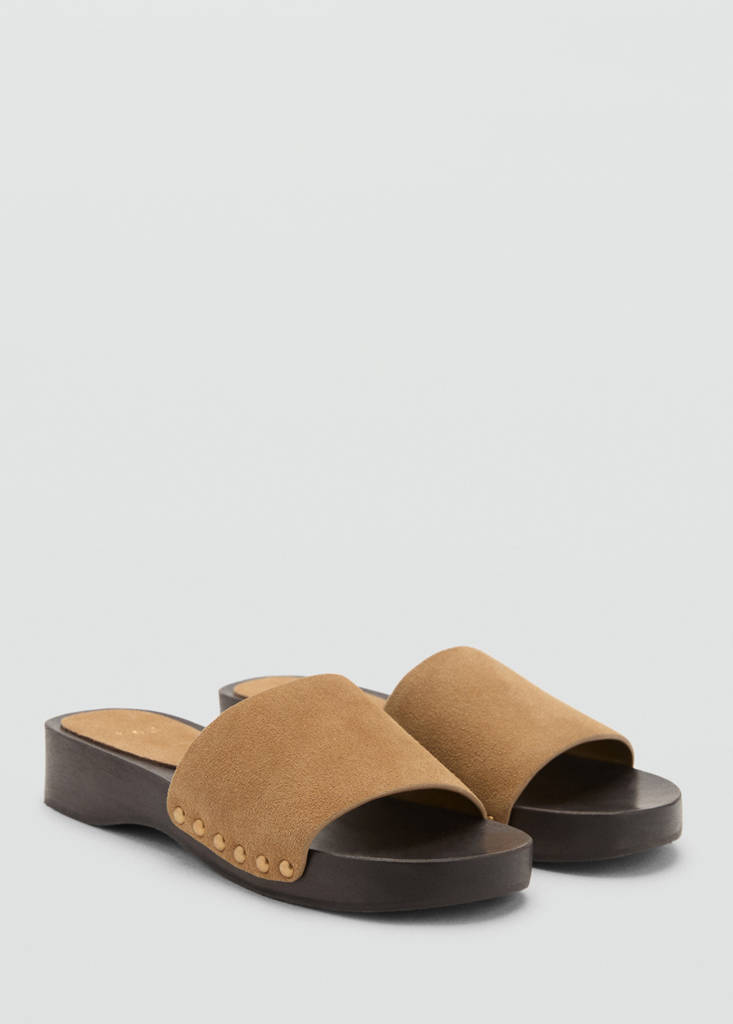 Suede sandals with wooden sole — Sand