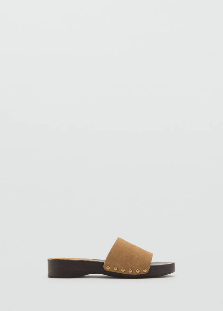 Suede sandals with wooden sole — Sand