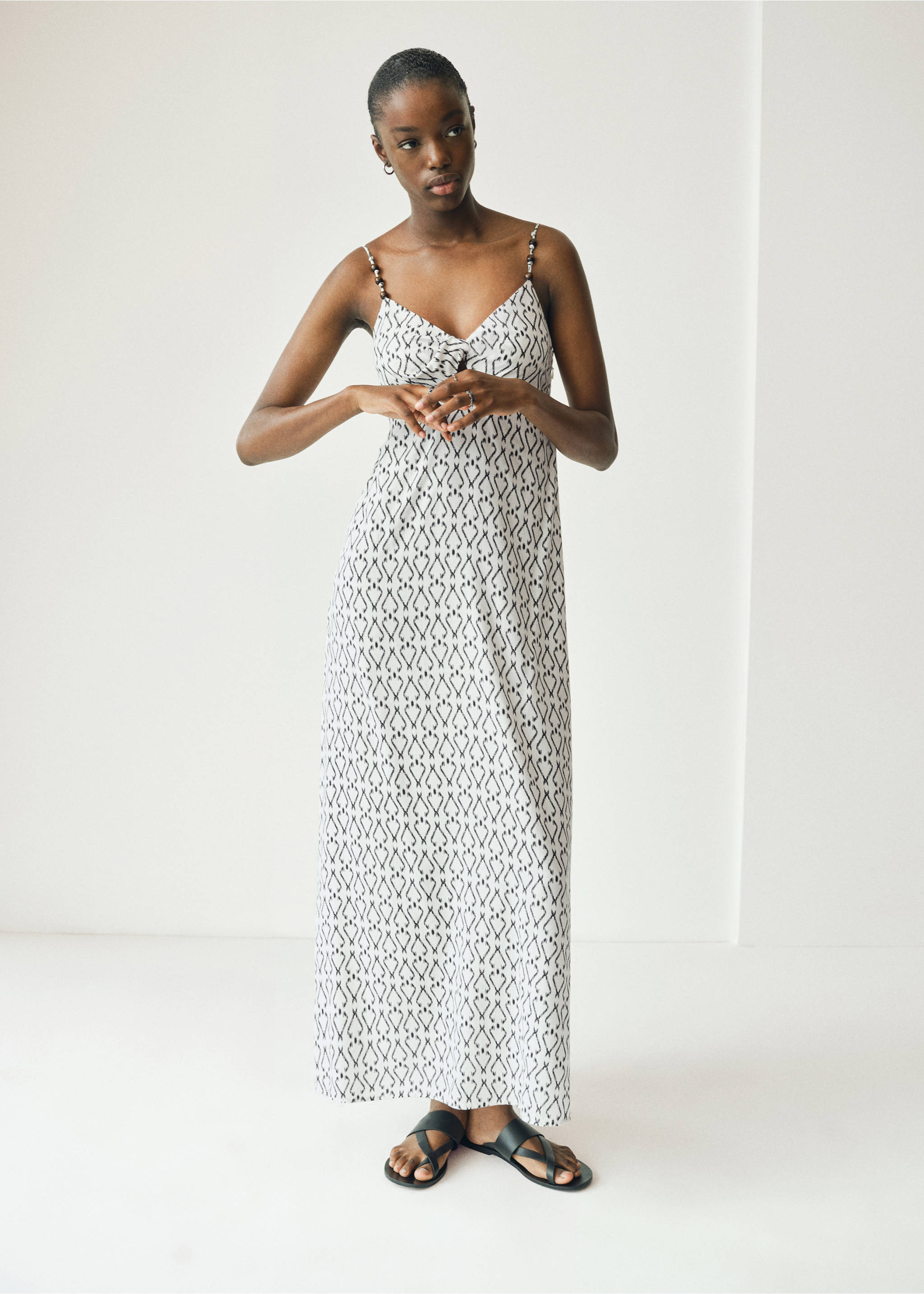 Vestido largo estampado - Plano general, Blanco roto. Ref: 17022534-00.