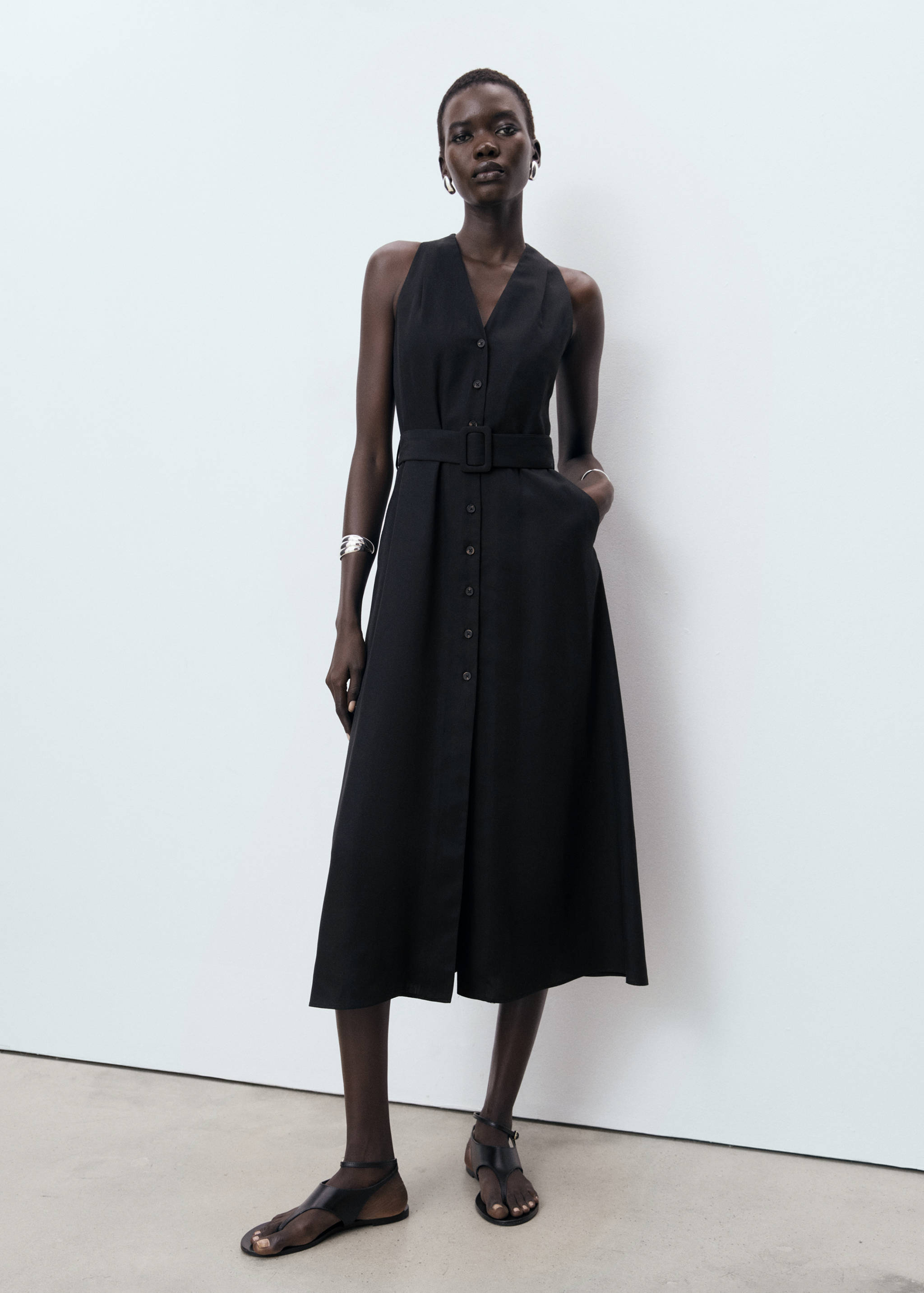 Lyocell dress with belt - General plane
