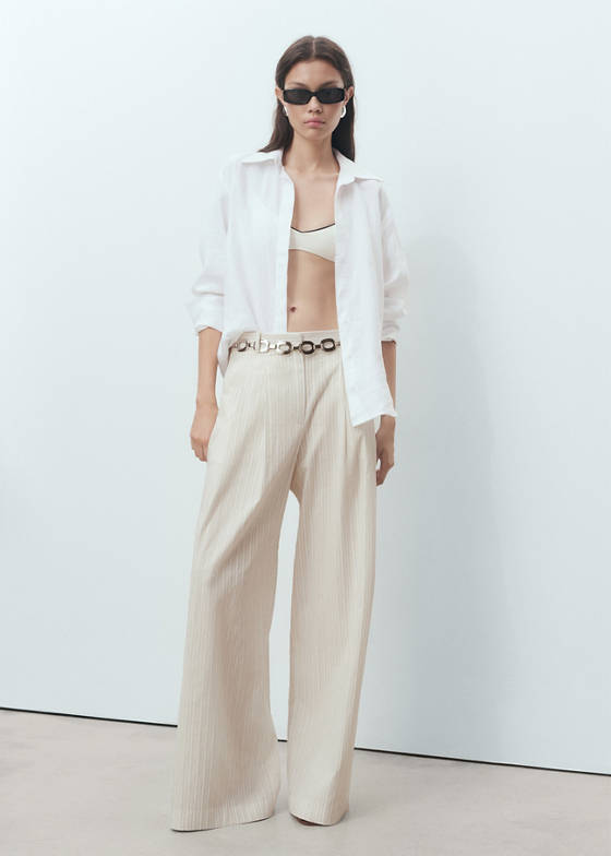 Çizgili wide leg pantolon