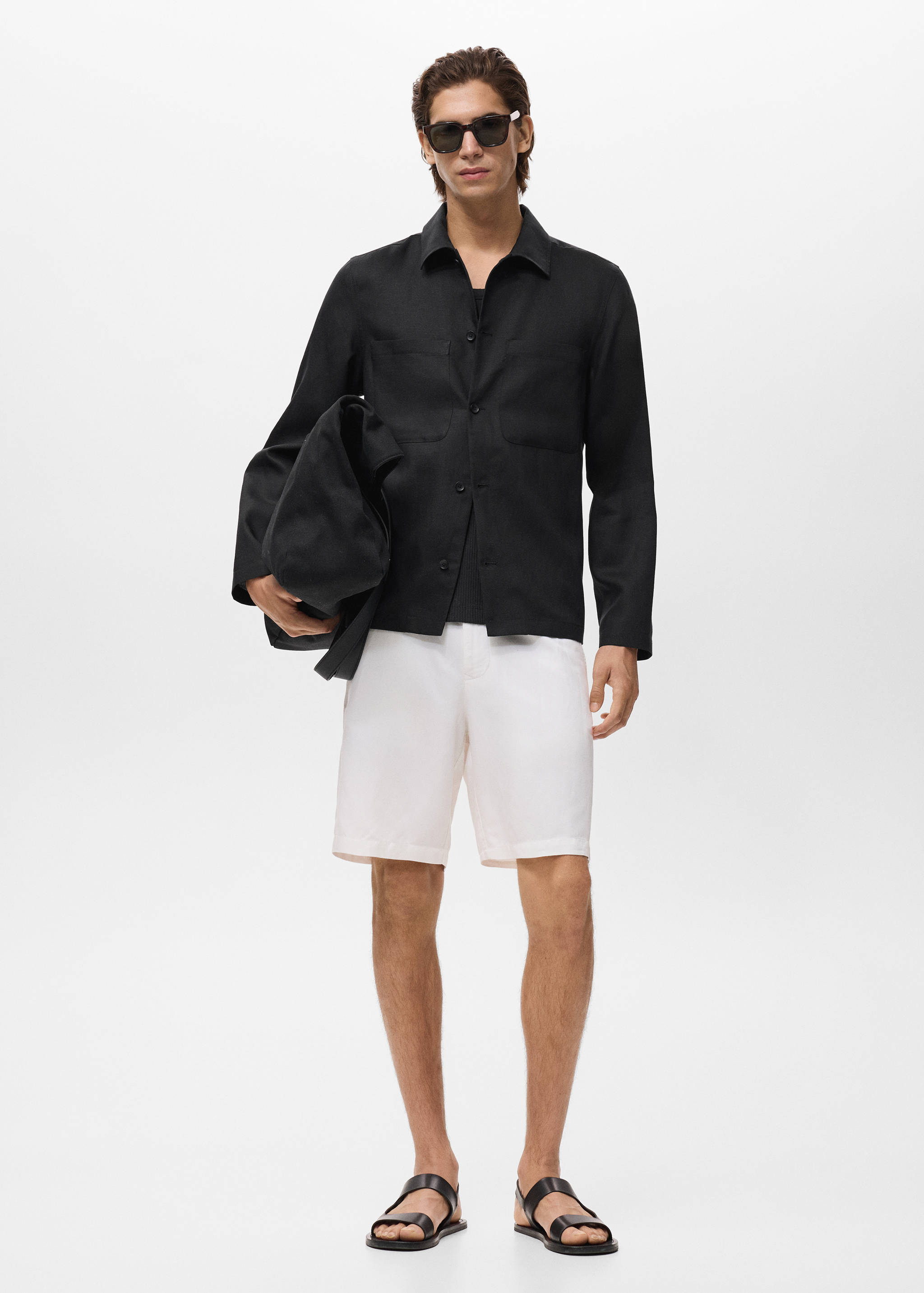 Linen-blend jacket with pockets - General plane