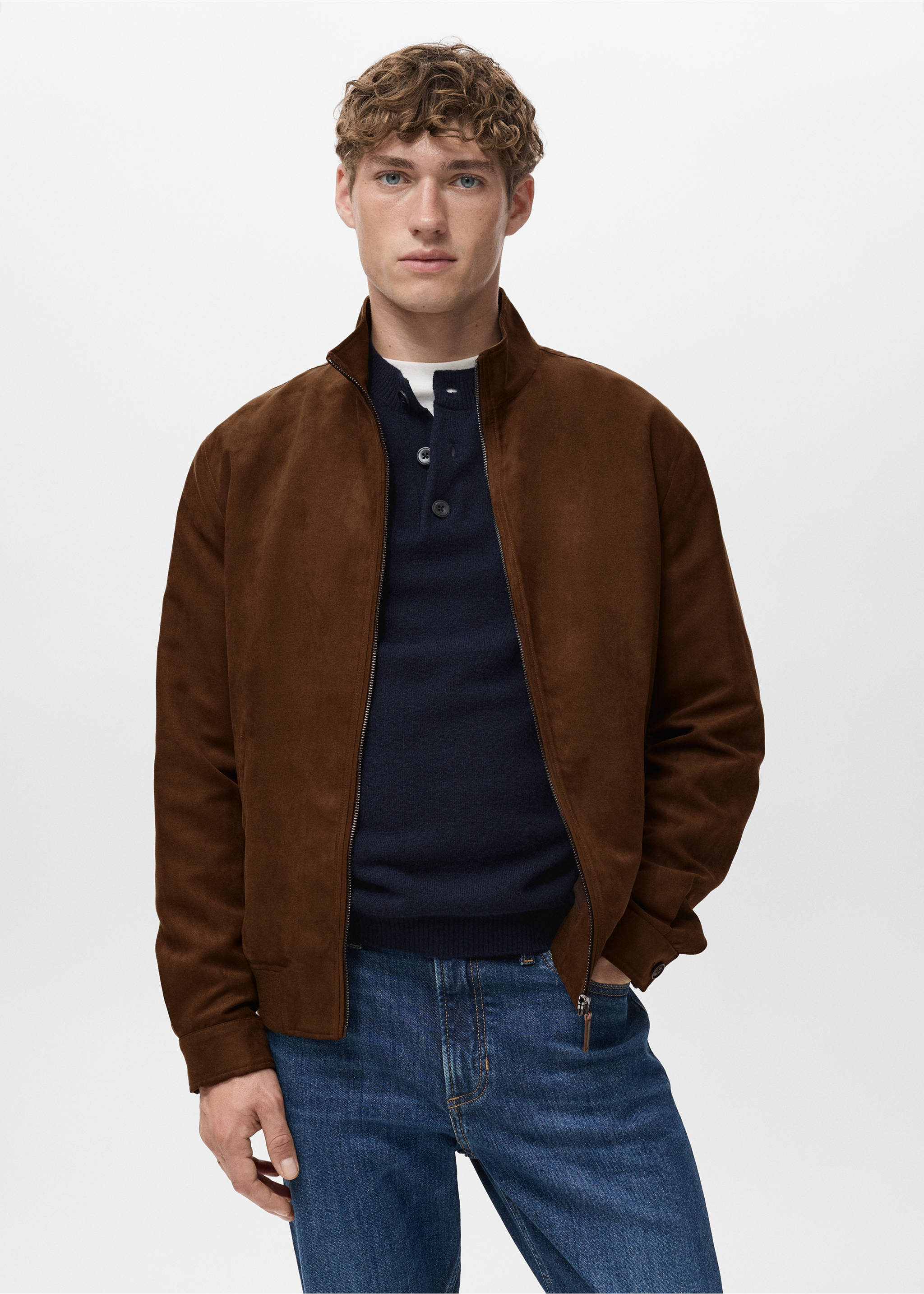 Blouson simili-cuir daim - Plan moyen, Cognac. Ref: 17022895-00.