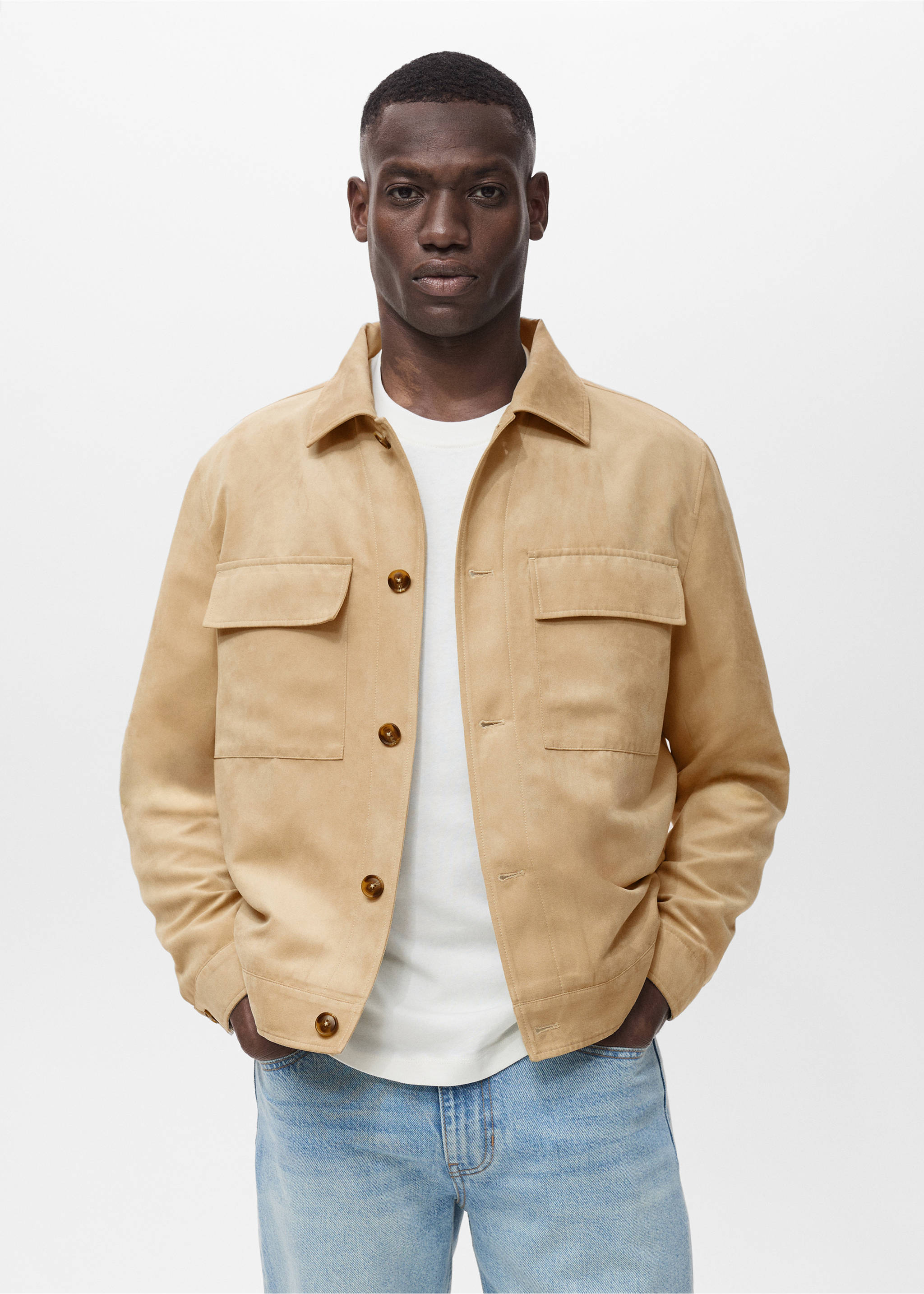 Surchemise simili-cuir daim - Plan moyen, Beige. Ref: 17022896-00.