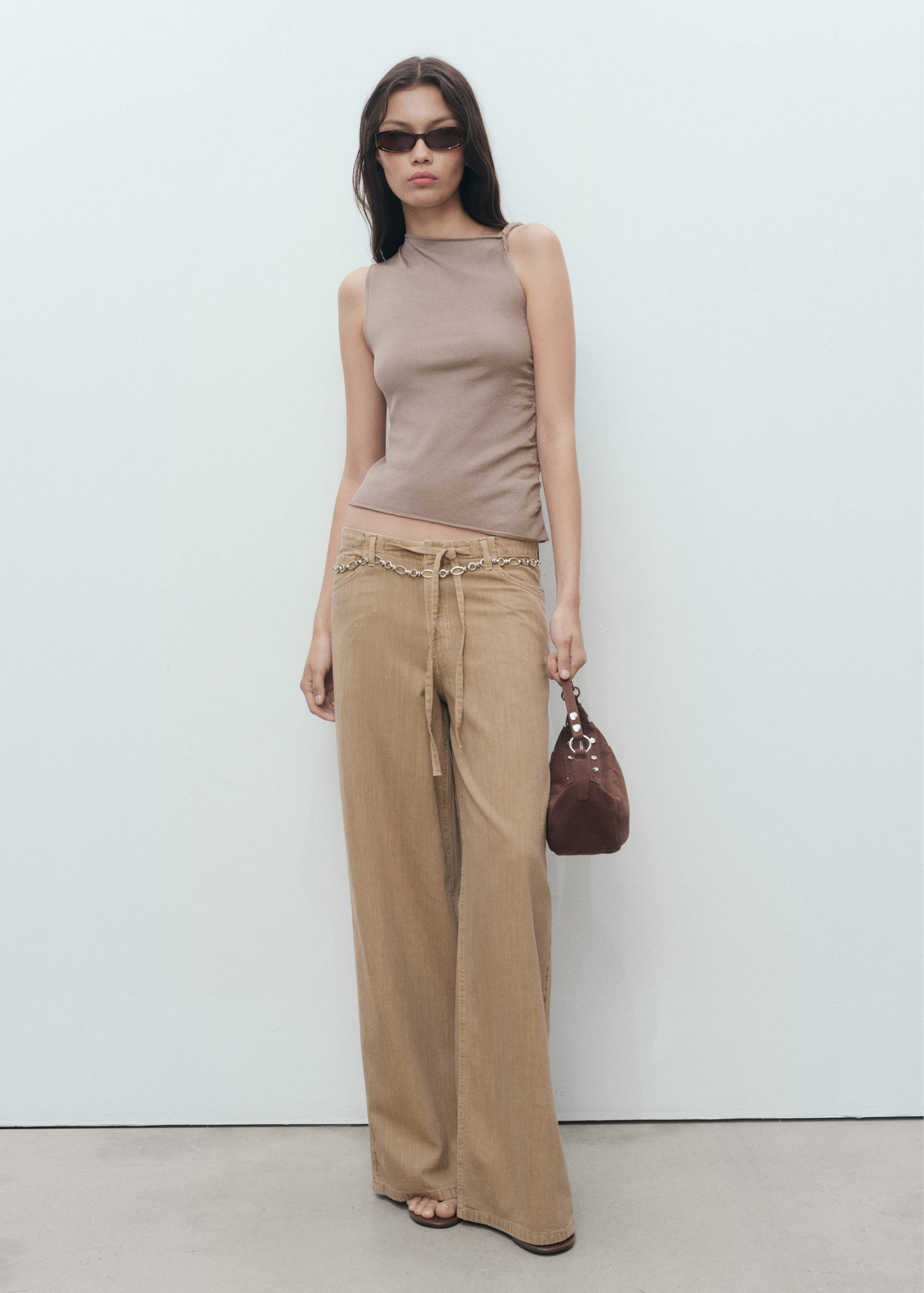 Wide leg denimbyxor med skärp - Allmän bild