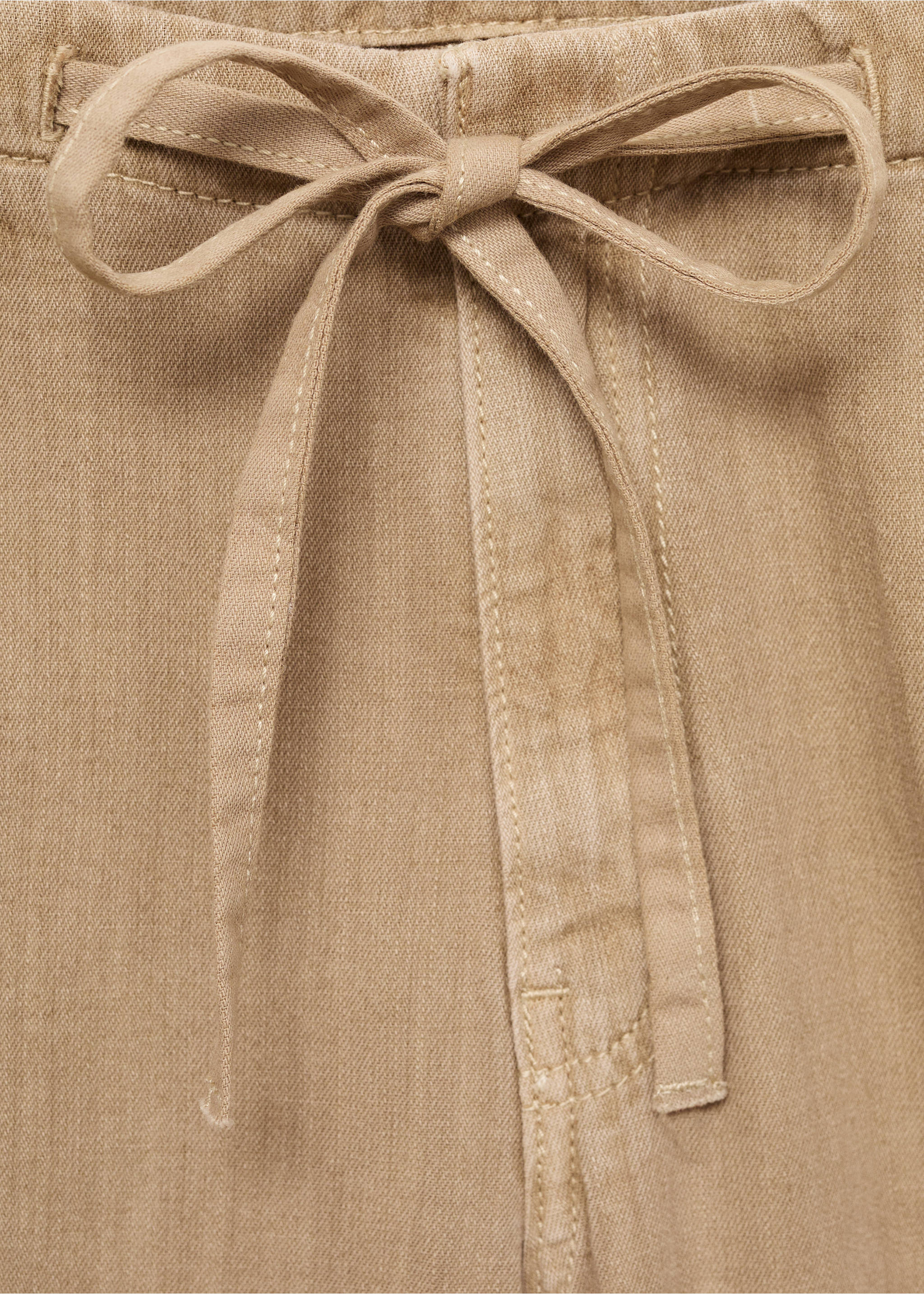 Wide leg denim trousers with belt - Details of the article 8, Sand. Ref: 17022901-00.