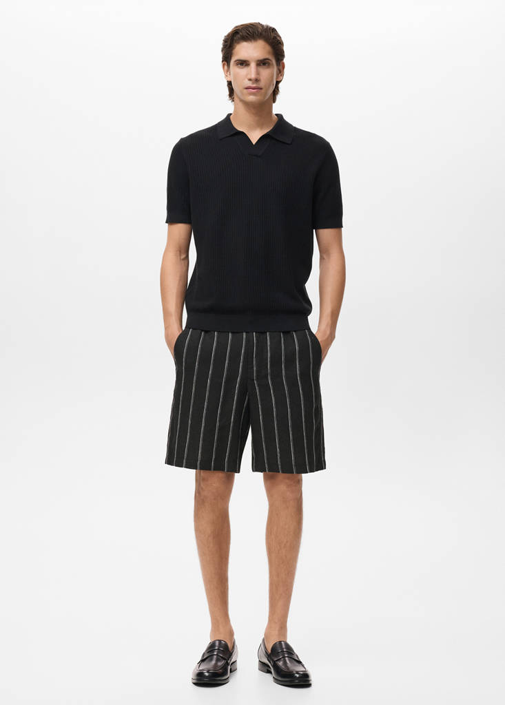 Striped linen-blend Bermuda shorts — Charcoal