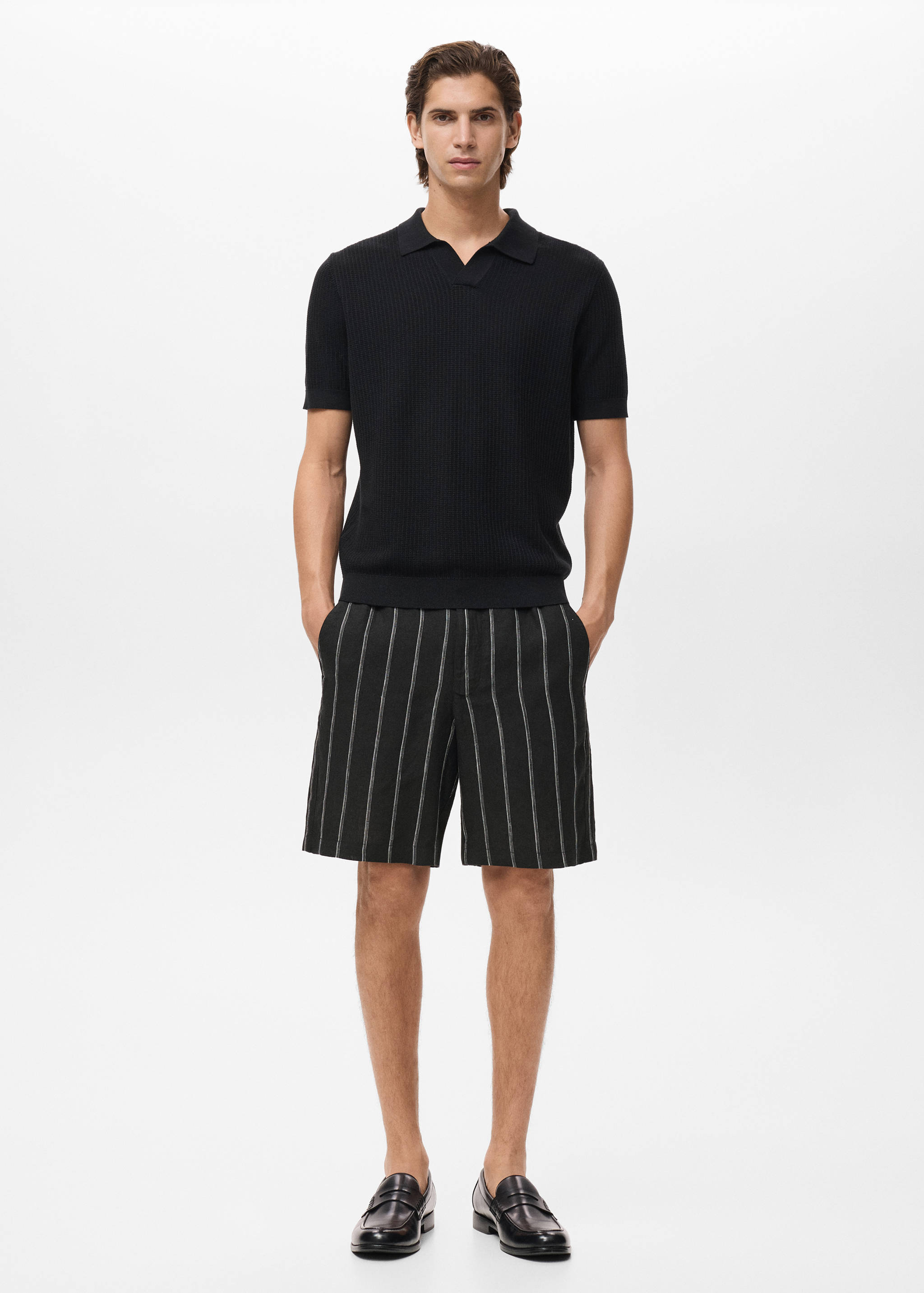 Striped linen-blend Bermuda shorts - General plane