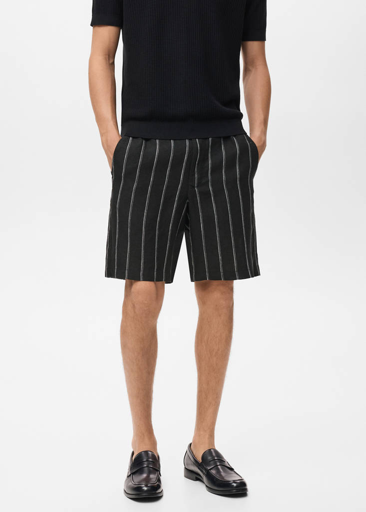 Striped linen-blend Bermuda shorts — Charcoal