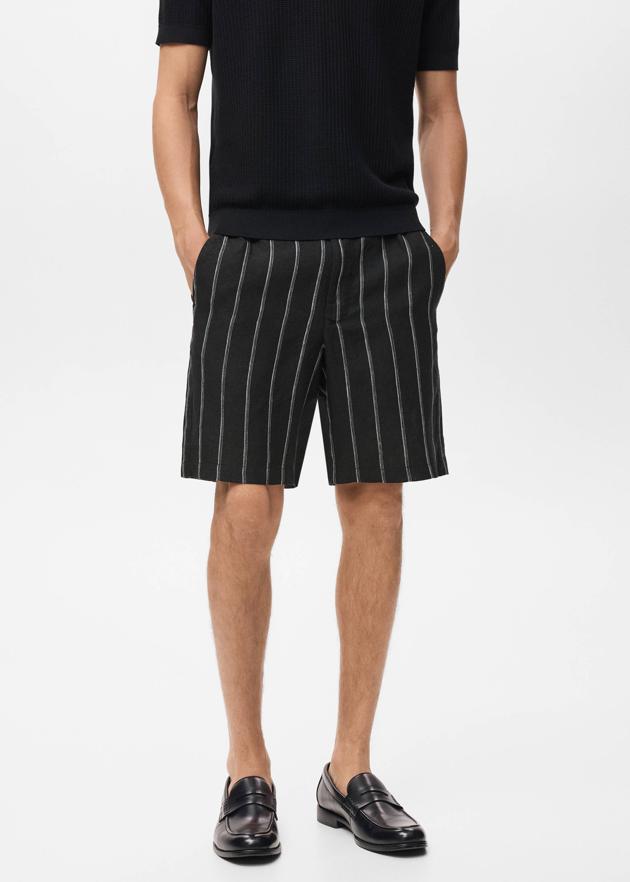 Striped linen-blend Bermuda shorts - Medium plane