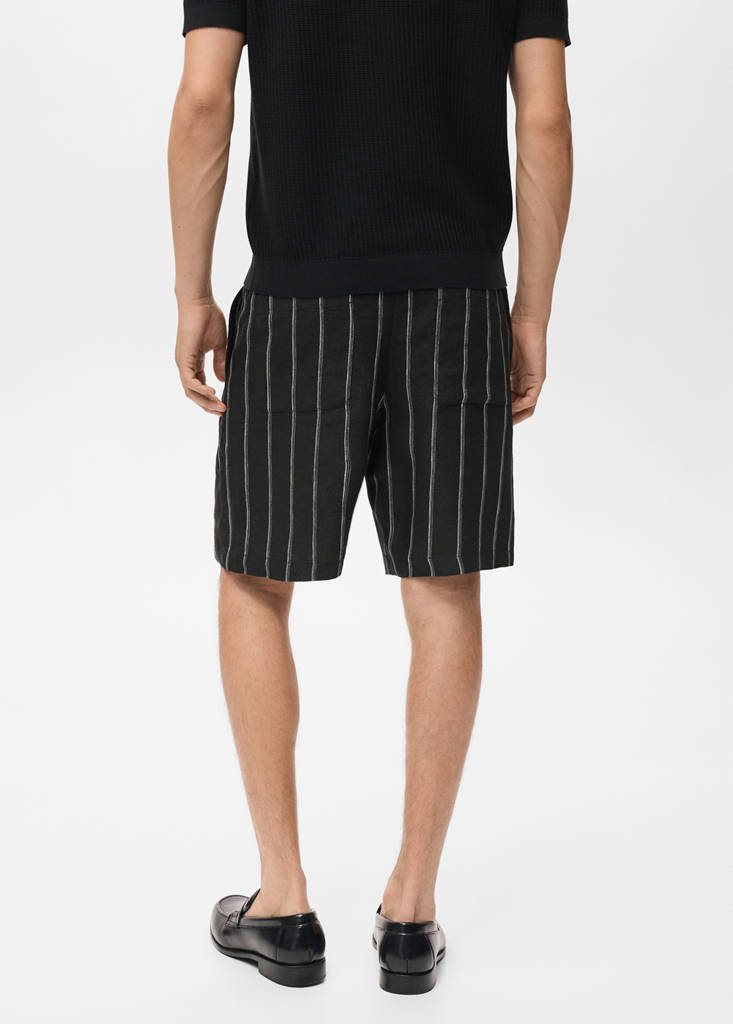 Striped linen-blend Bermuda shorts — Charcoal