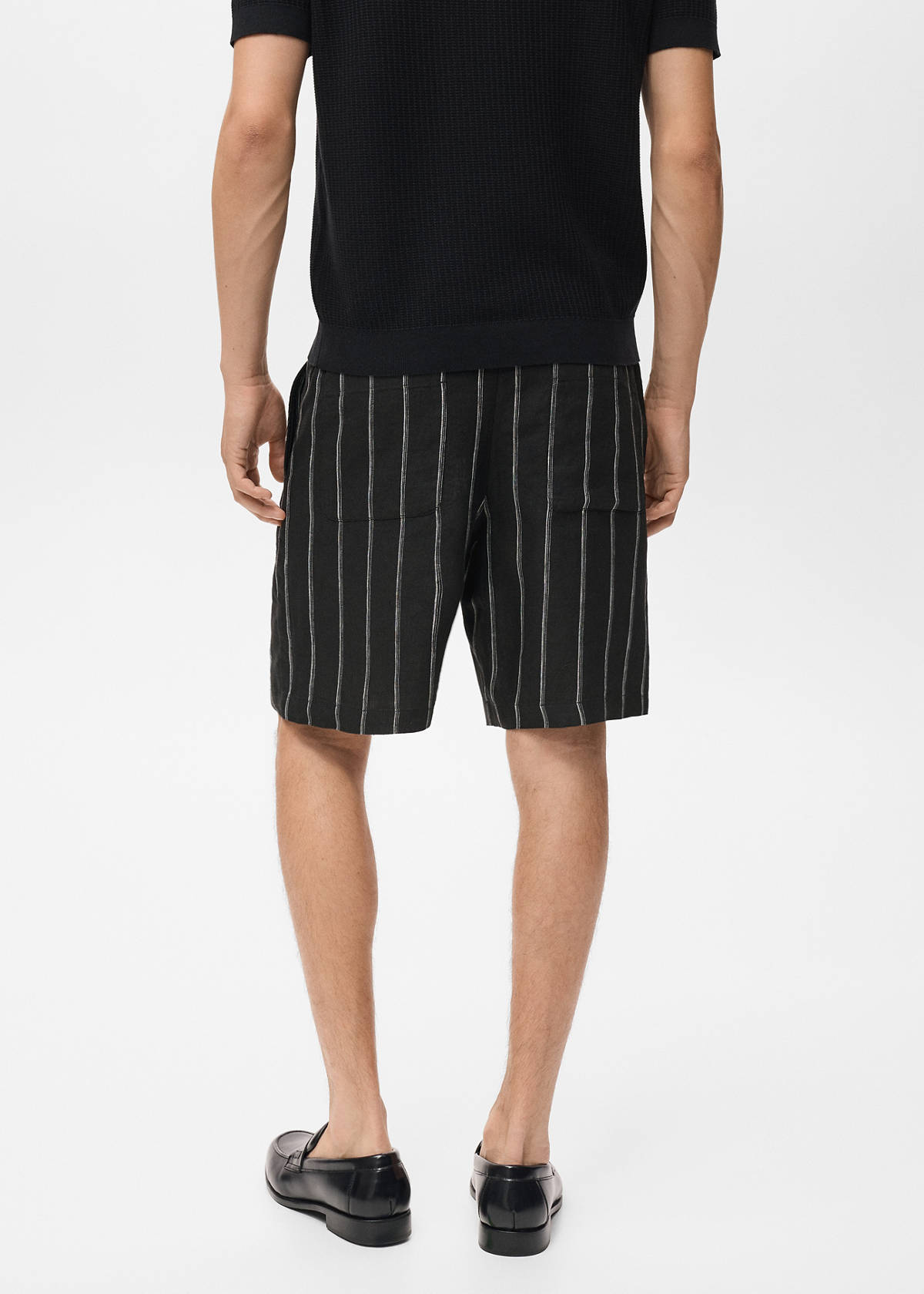 Striped linen-blend Bermuda shorts — Charcoal