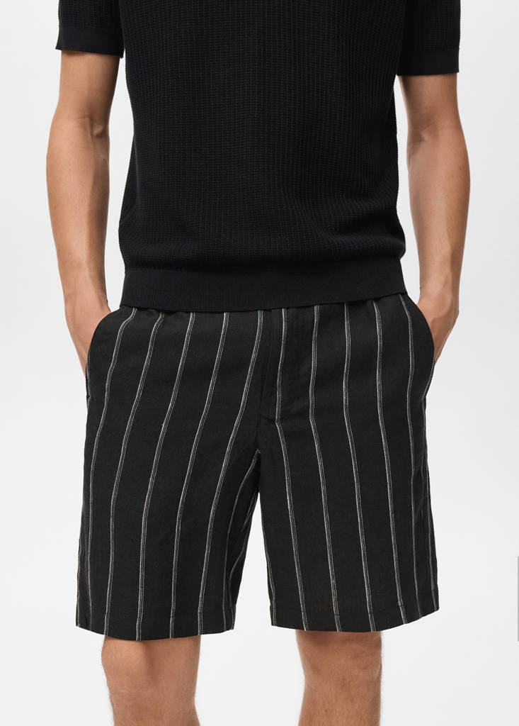 Striped linen-blend Bermuda shorts — Charcoal