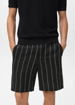 Striped linen-blend Bermuda shorts — Charcoal 4
