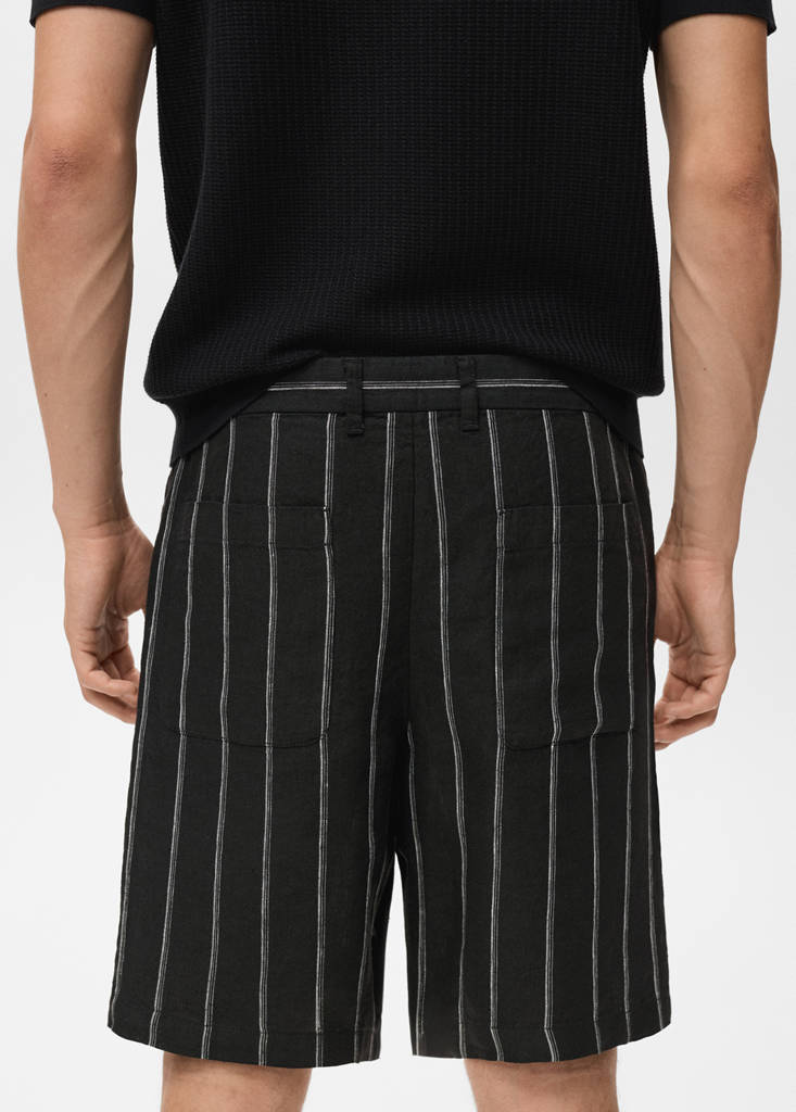 Striped linen-blend Bermuda shorts — Charcoal