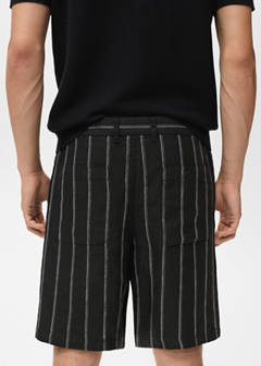 Striped linen-blend Bermuda shorts — Charcoal 6