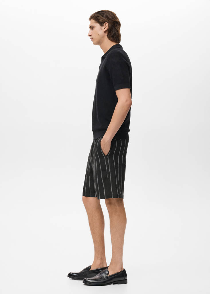 Striped linen-blend Bermuda shorts — Charcoal