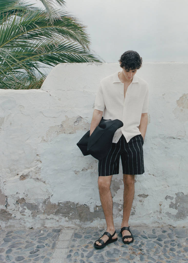 Striped linen-blend Bermuda shorts — Charcoal