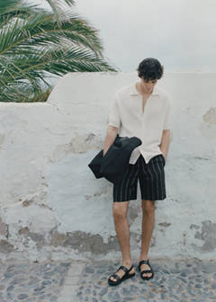 Striped linen-blend Bermuda shorts — Charcoal 7