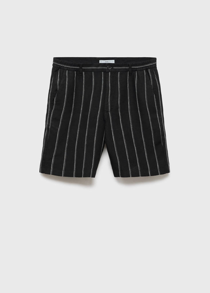 Striped linen-blend Bermuda shorts — Charcoal
