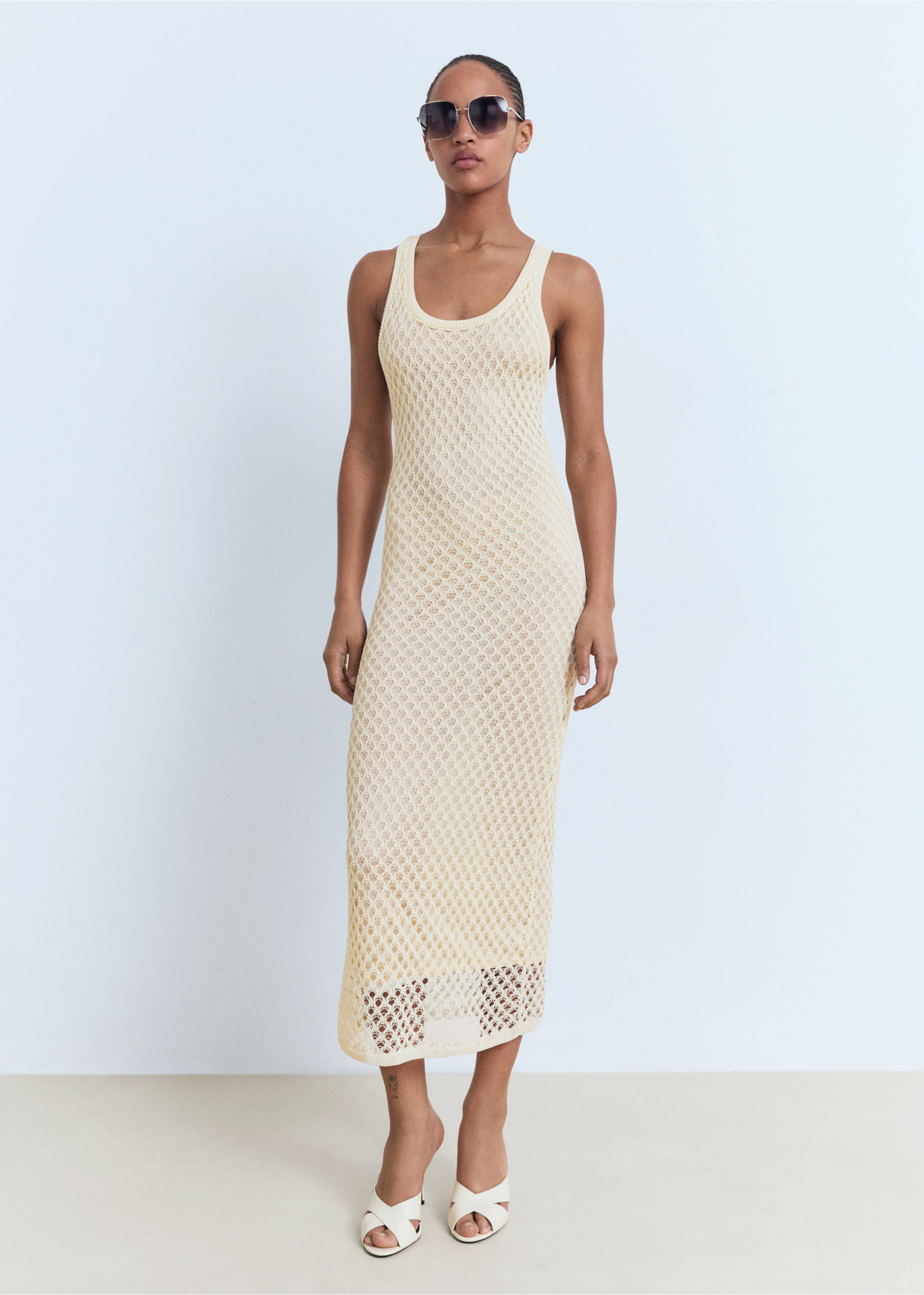 Crochet long dress - General plane, Ecru. Ref: 17022904-00.