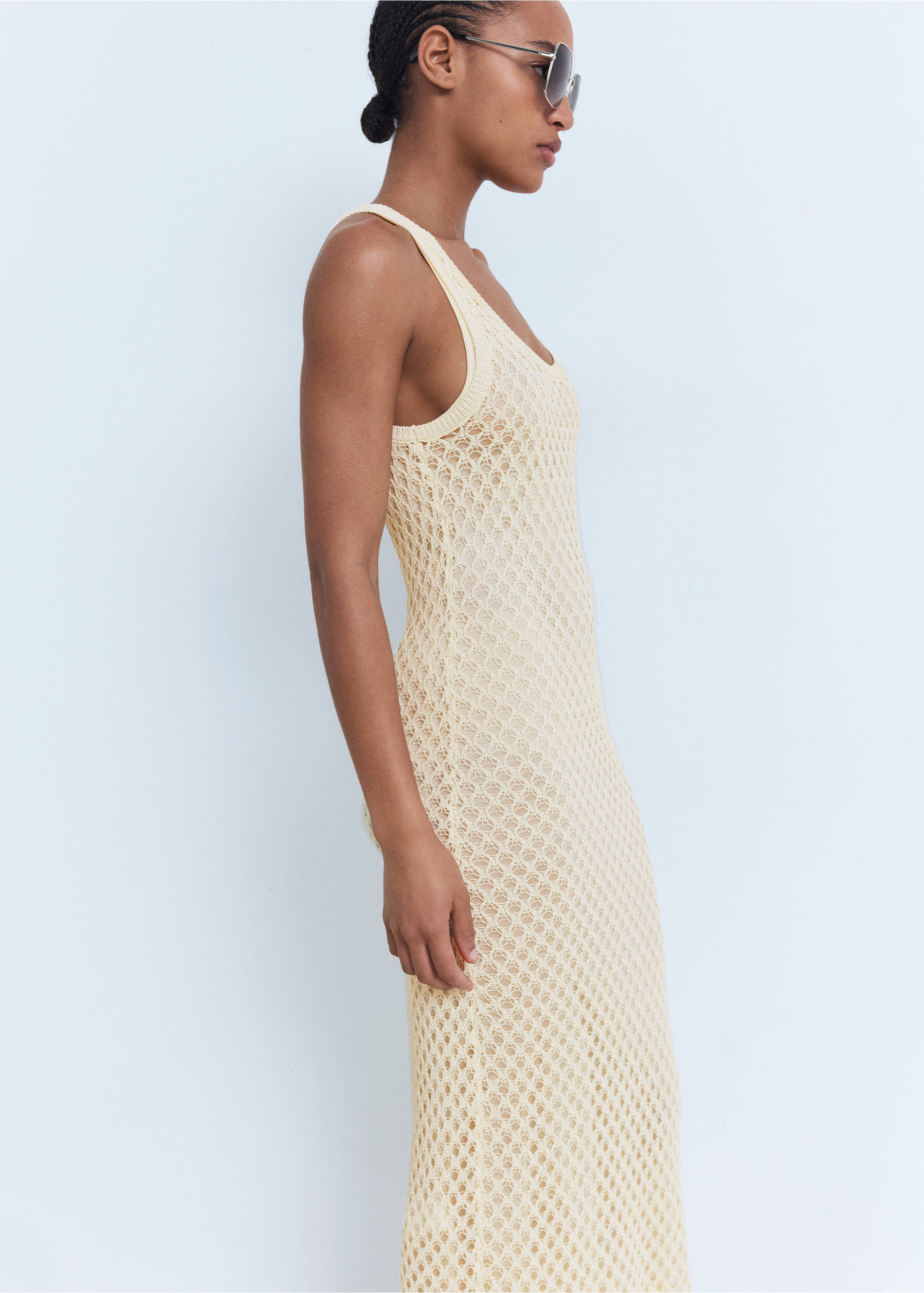 Crochet long dress - Medium plane, Ecru. Ref: 17022904-00.