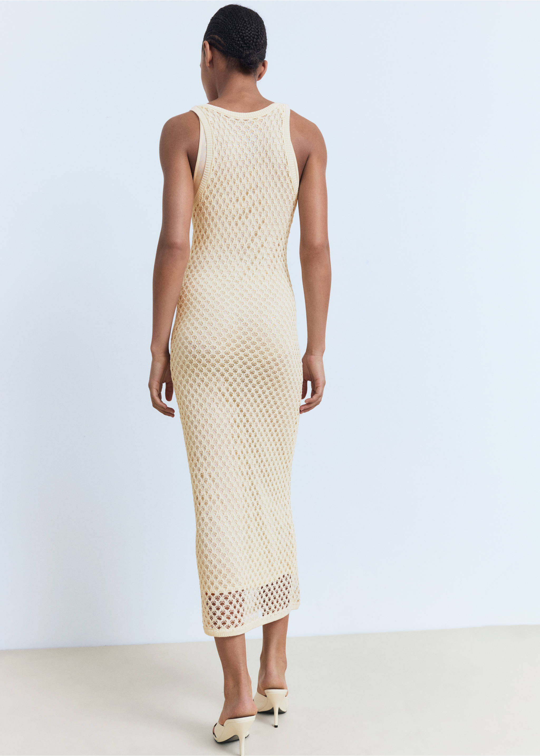 Crochet long dress - Reverse of the article, Ecru. Ref: 17022904-00.