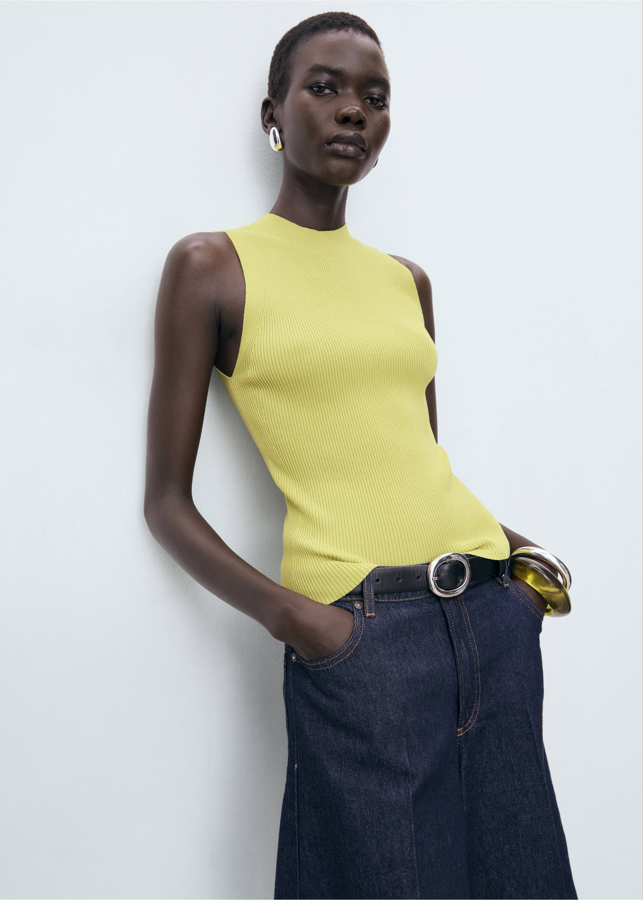 Ribbed knit top - Medium plane, Lime. Ref: 17022905-00.