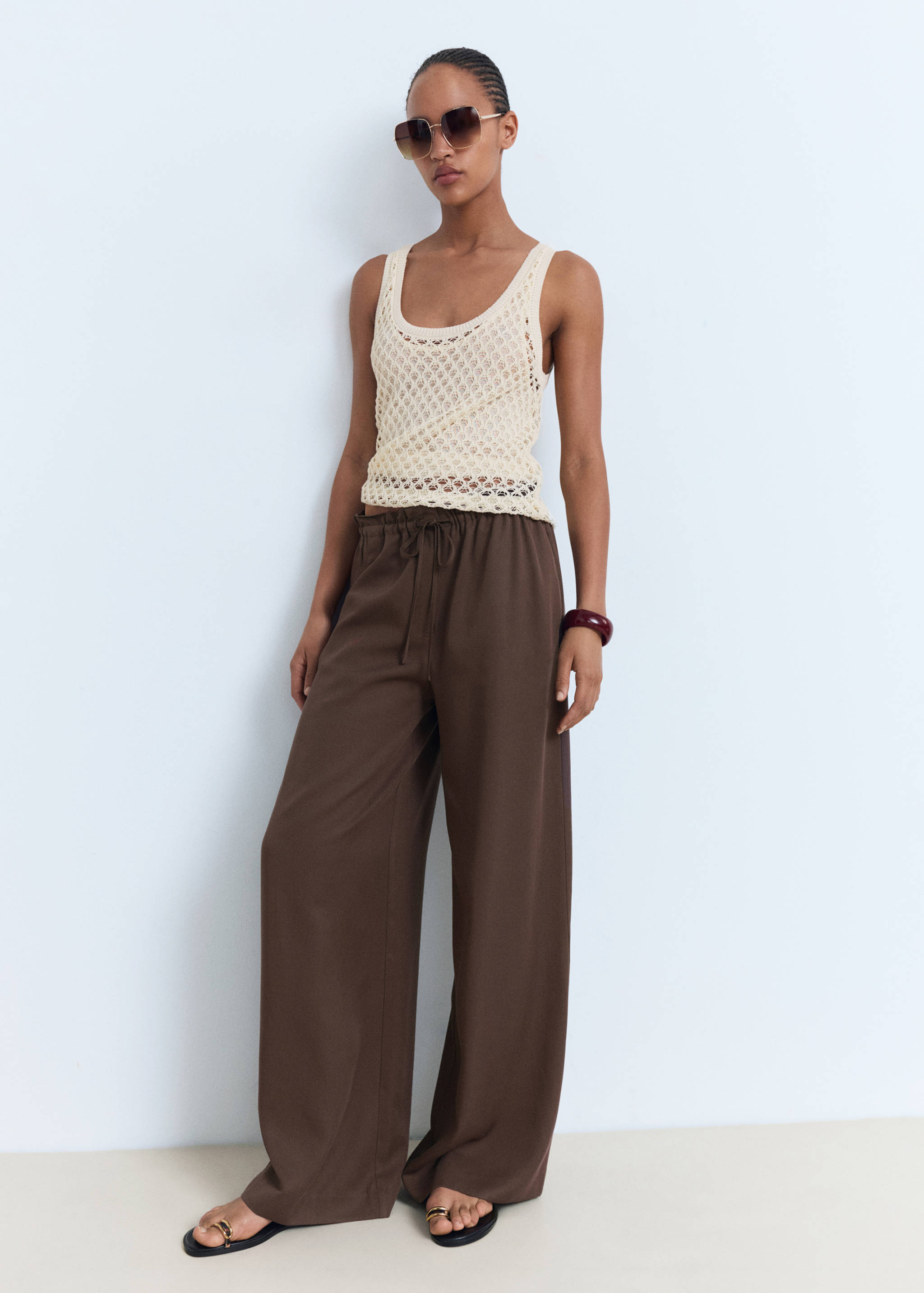 Lyocell wide leg trousers with drawstring - General plane