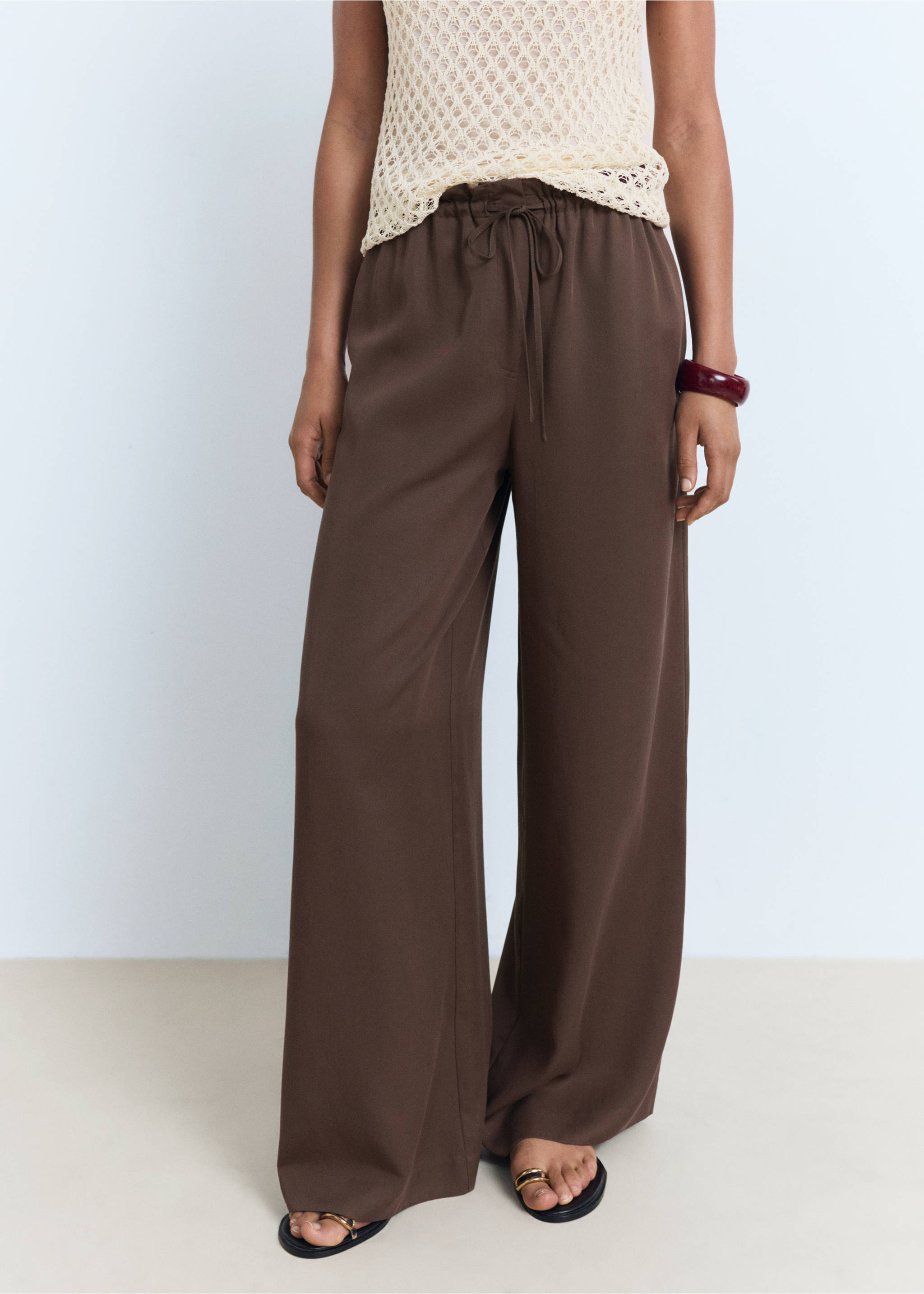 Lyocell wide leg trousers with drawstring - Medium plane, Chocolate. Ref: 17022906-00.