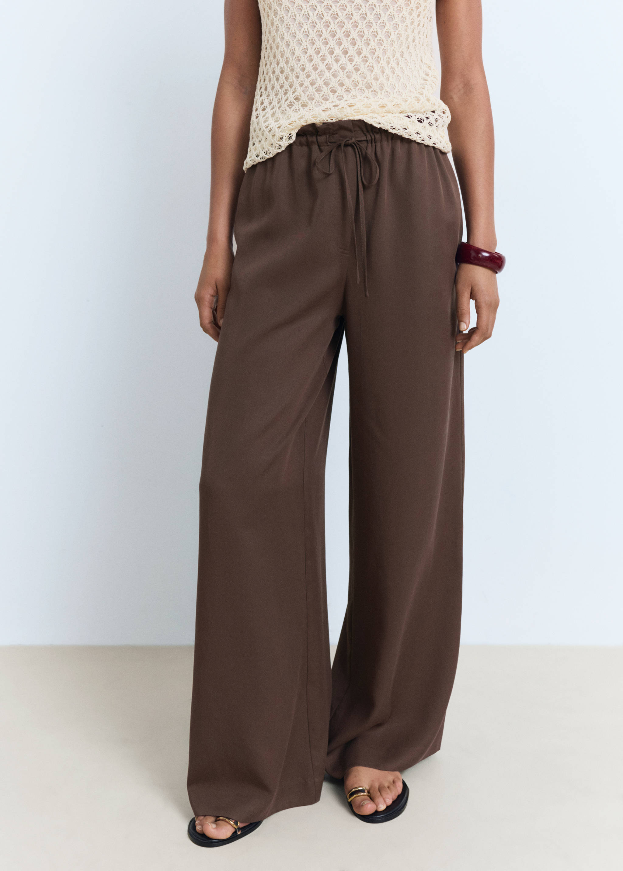 Lyocell wide leg trousers with drawstring - Medium plane