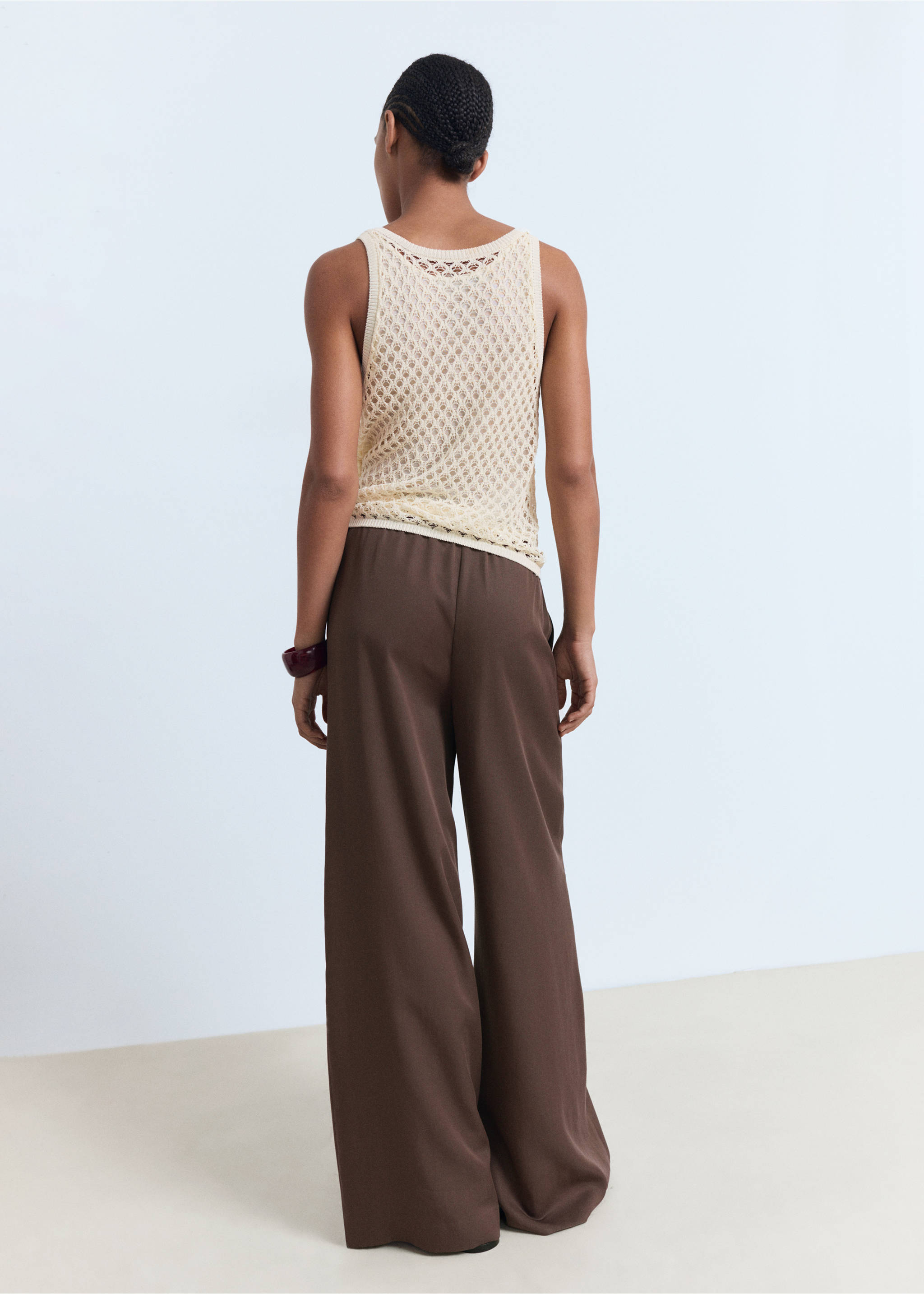Lyocell wide leg trousers with drawstring - Reverse of the article, Chocolate. Ref: 17022906-00.